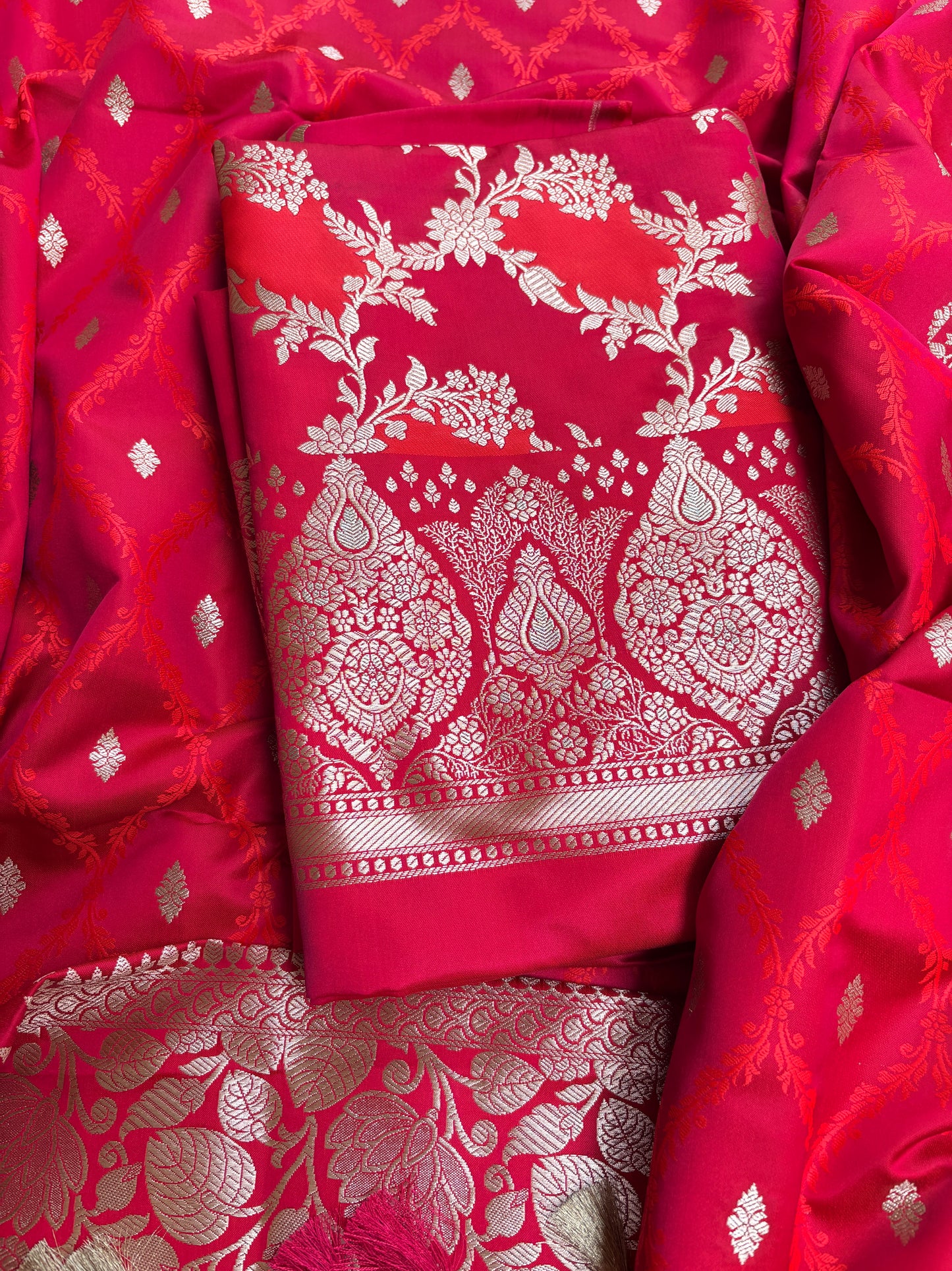 Red pink mashru silk suit set
