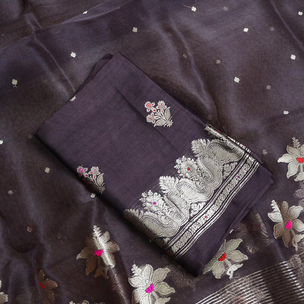 Brown Chiniya kora silk suit set