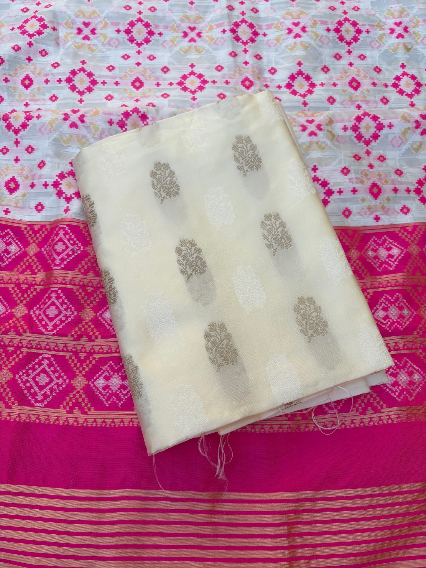 Cream premium silk kurta, gharchola weaving dupatta, plain bottom