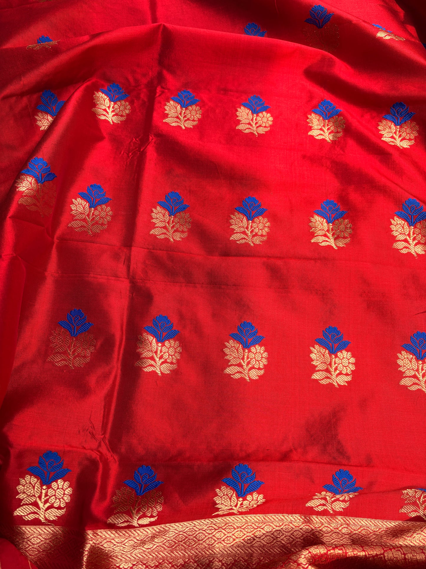 Red pure katan silk kadhwa suit set
