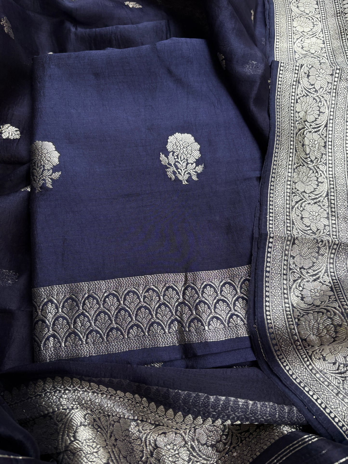 Blue Chiniya kora Chiniya silver zari suit set