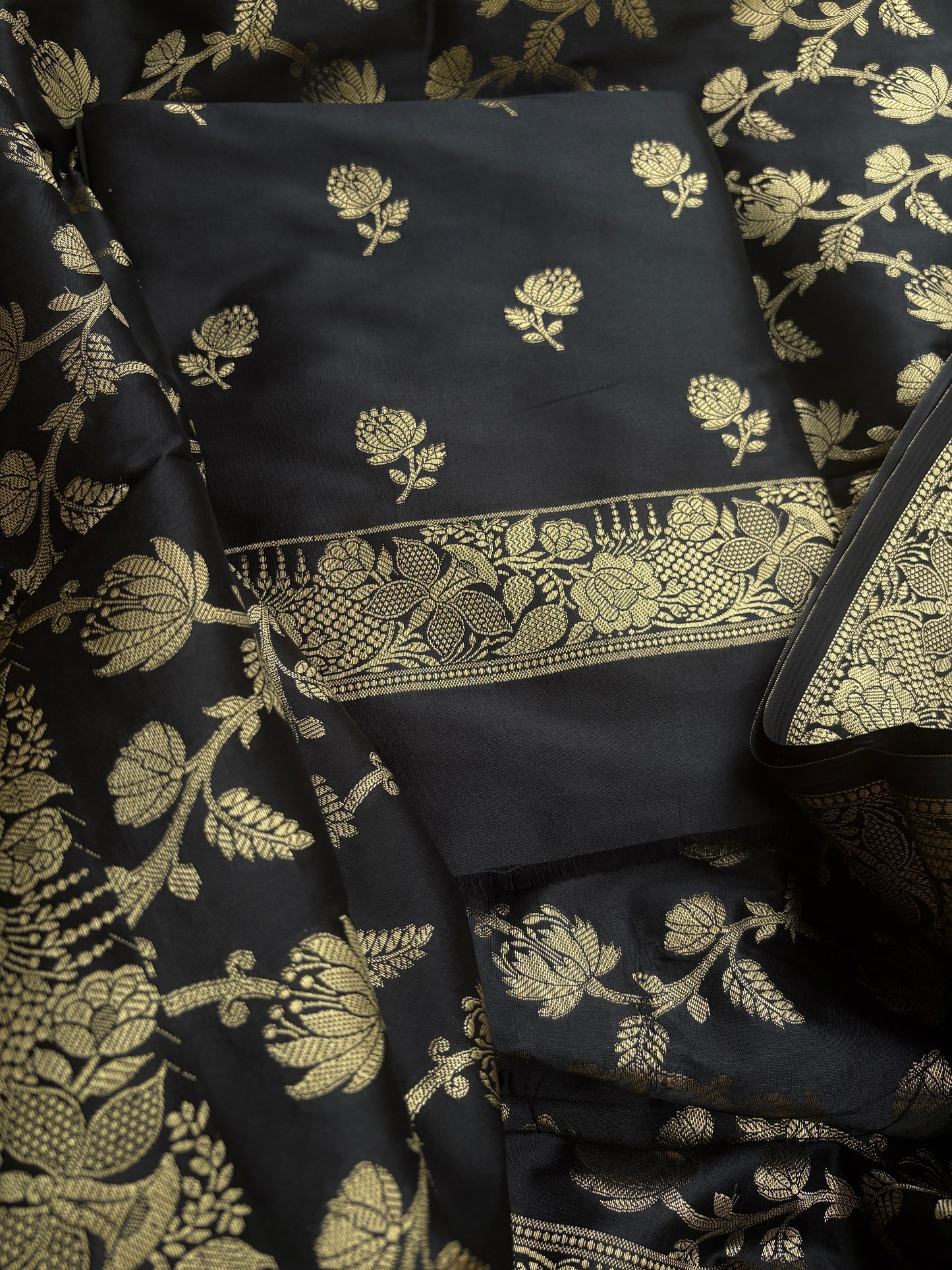 Black premium Banarasi silk 3 piece suit set