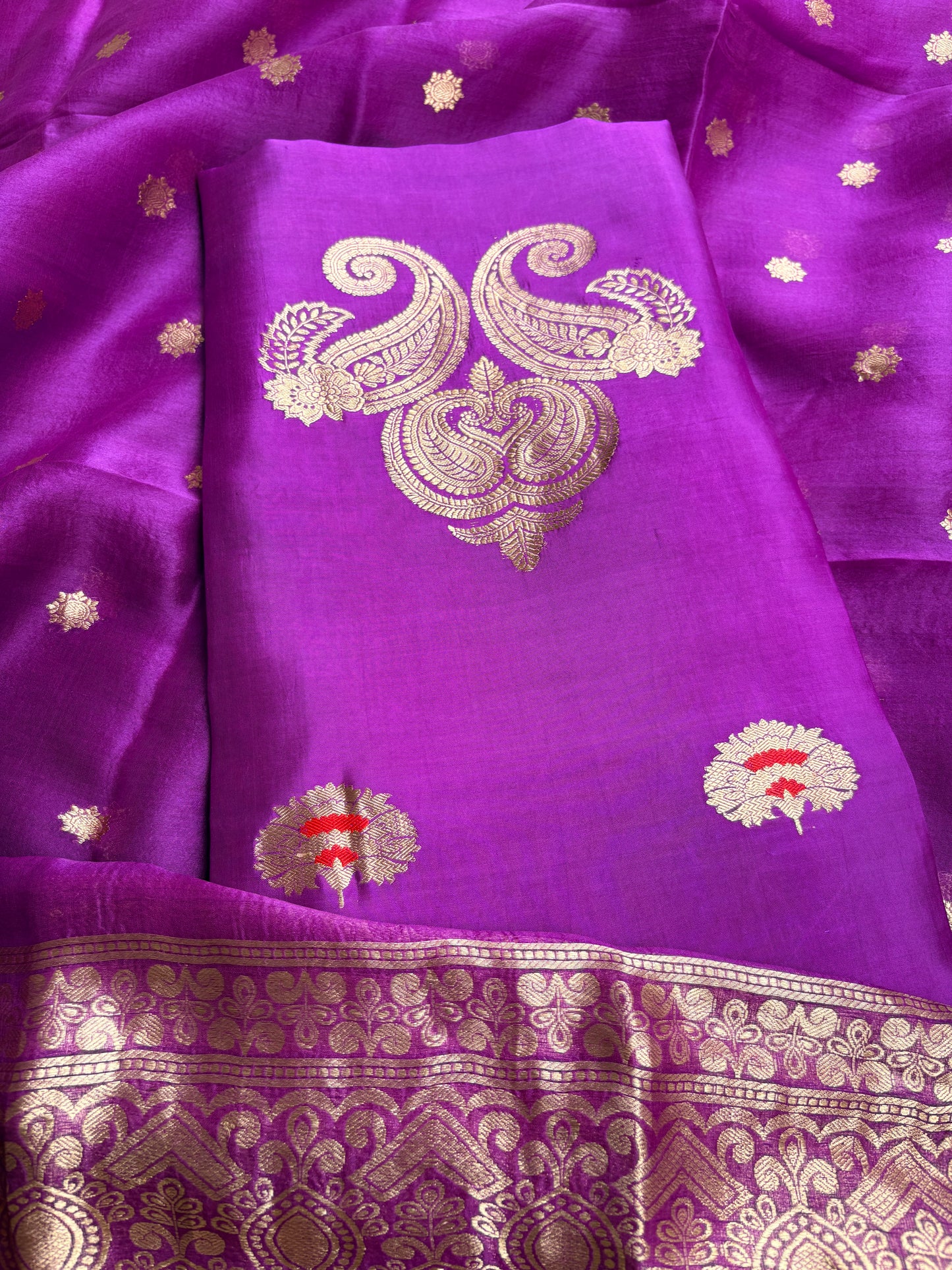 Magenta mango silk kadhwa suit set