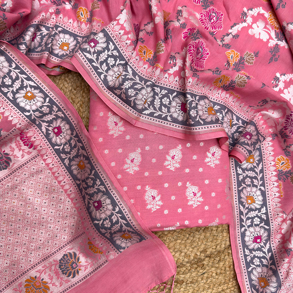 Pure moonga silk jaal suit set