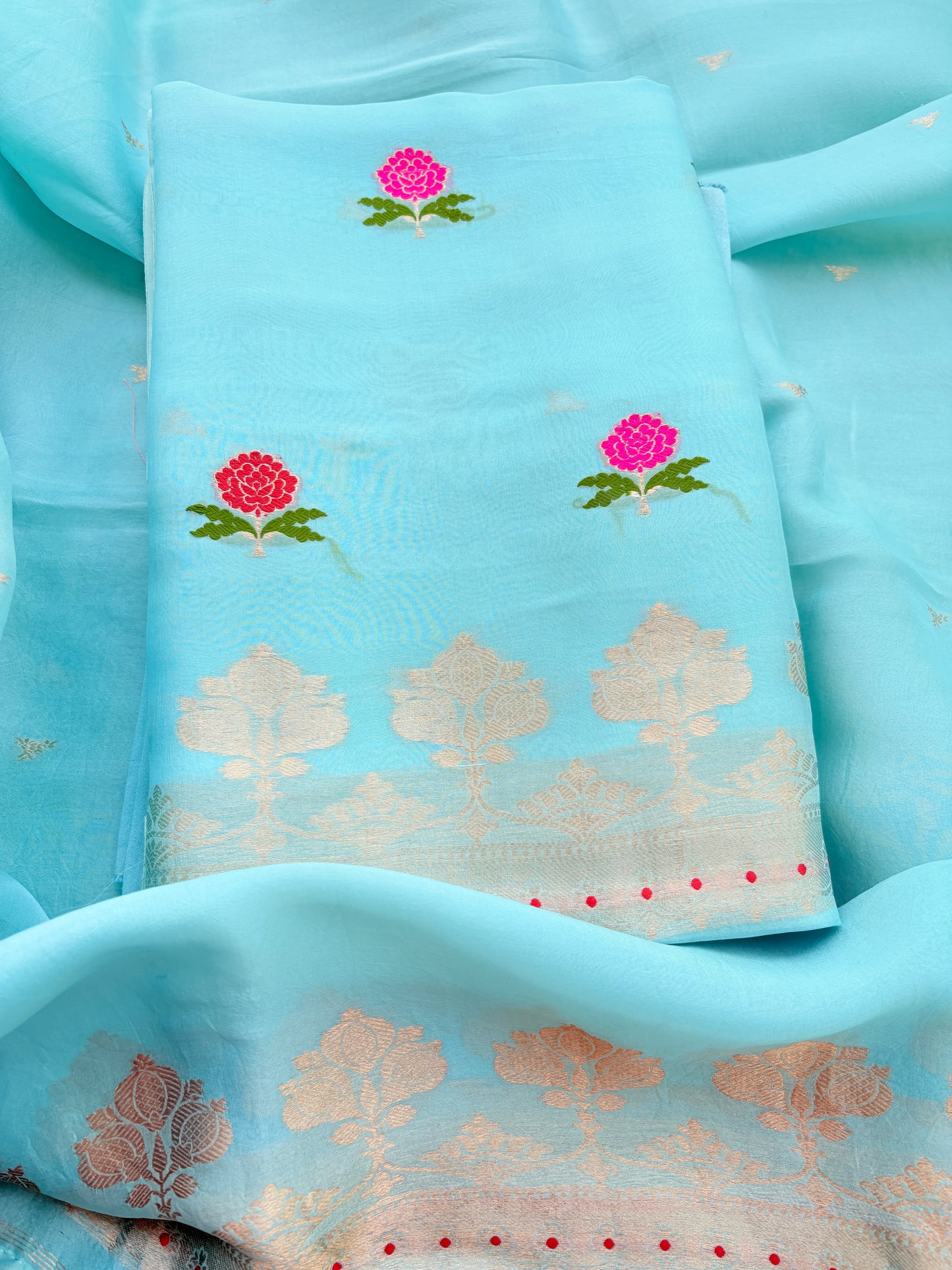 Blue kora kadhwa silk suit set