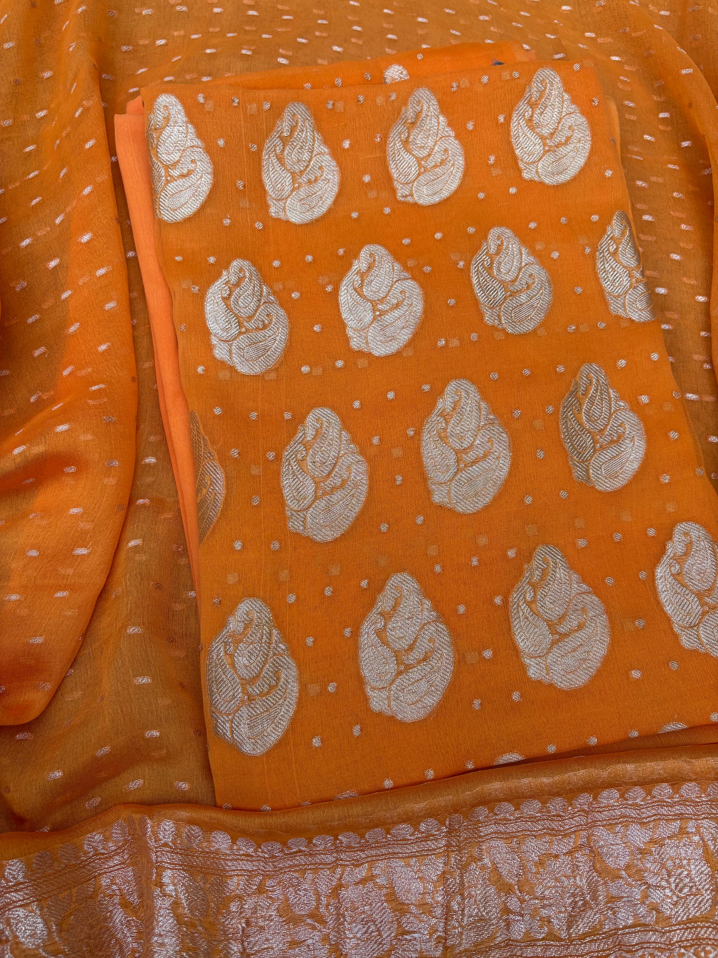 Orange Khaddi chiffon kadhwa 3 piece suit set