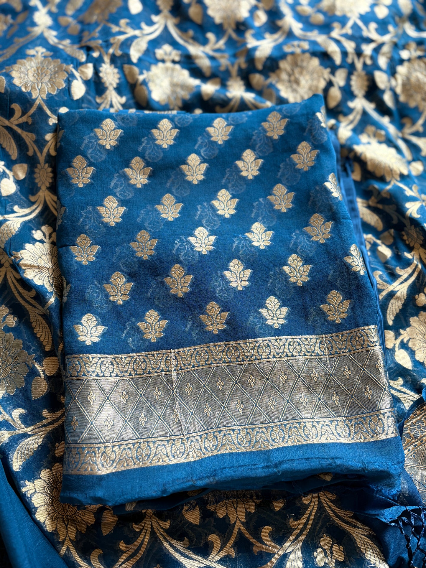 Blue Khaddi georgette 3 pieces suit set