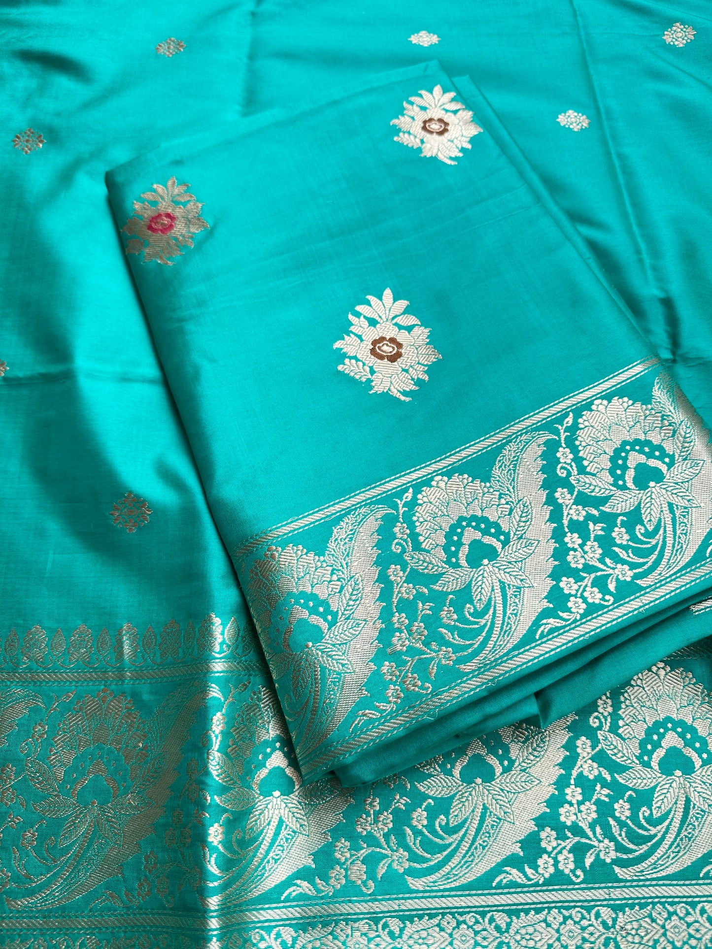 Sea green katan by katan silk 3 piece suit set