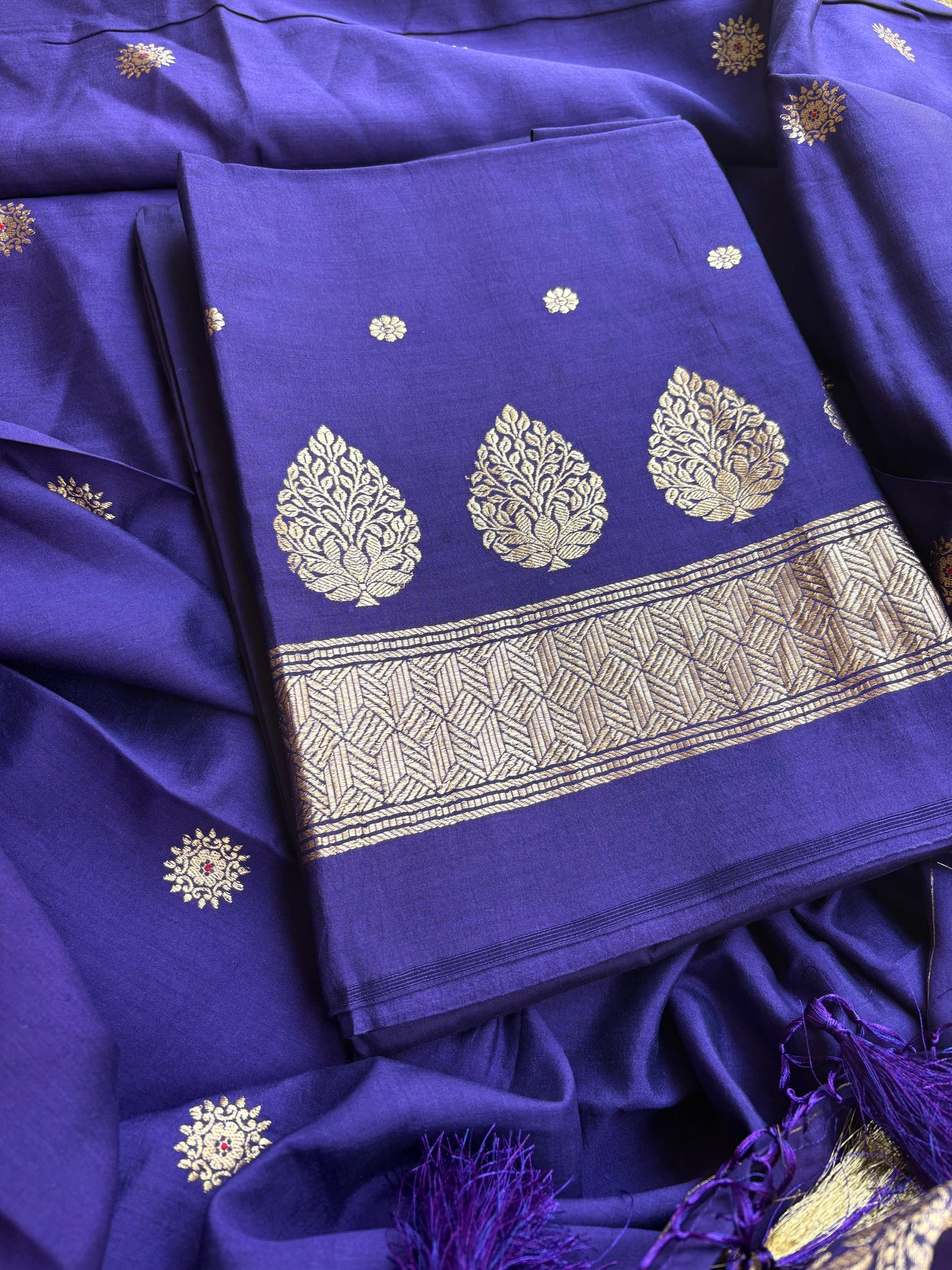 Purple Chiniya silk 3 piece suit set