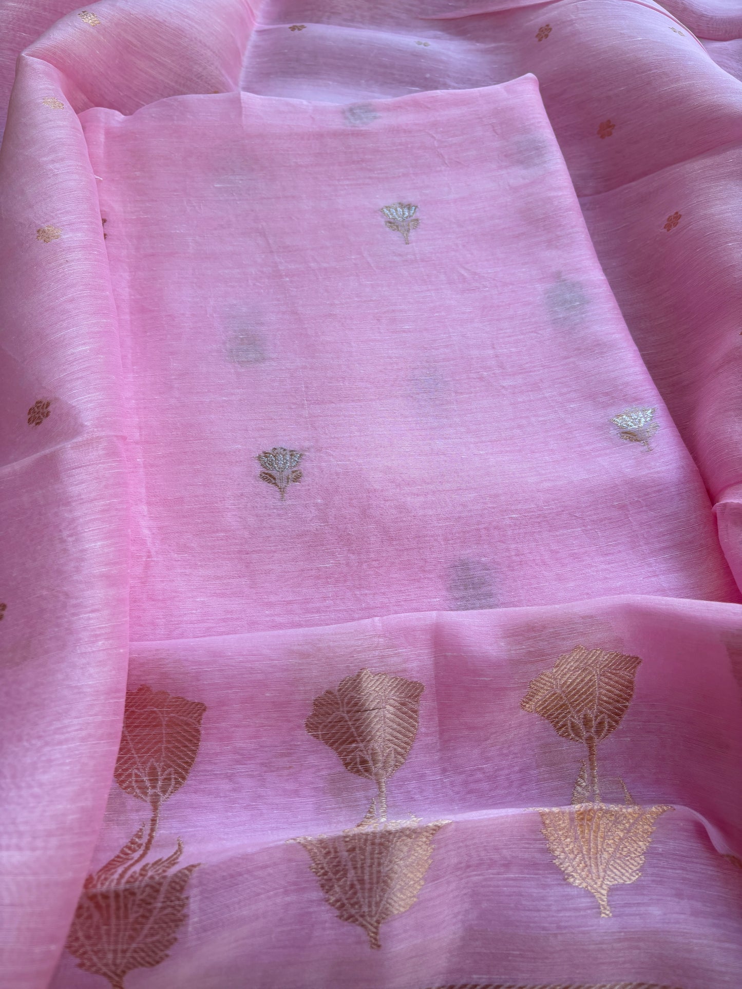 Pink linen silk kadhwa suit set