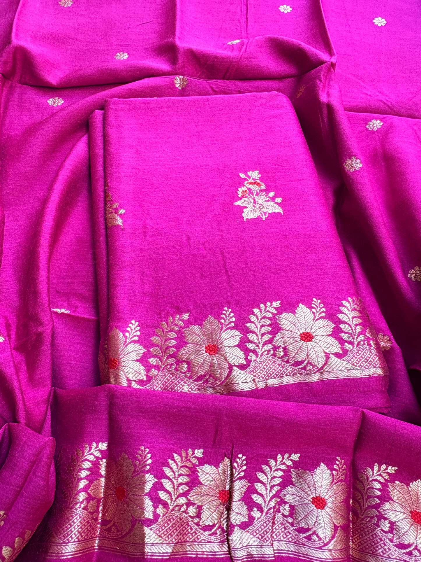 Magenta purple moonga silk 3 piece suit set