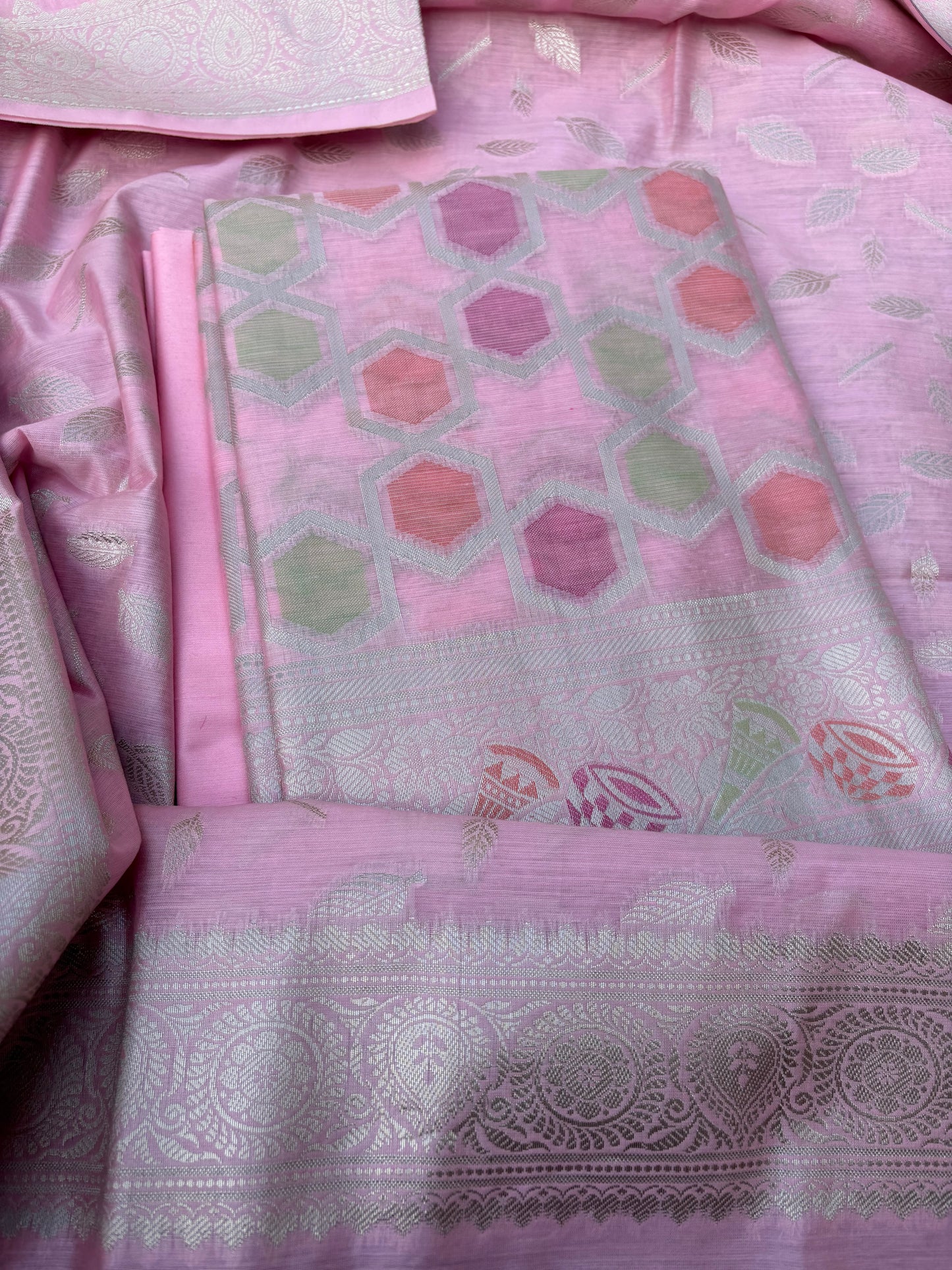 Pink cotton rangkat suit set