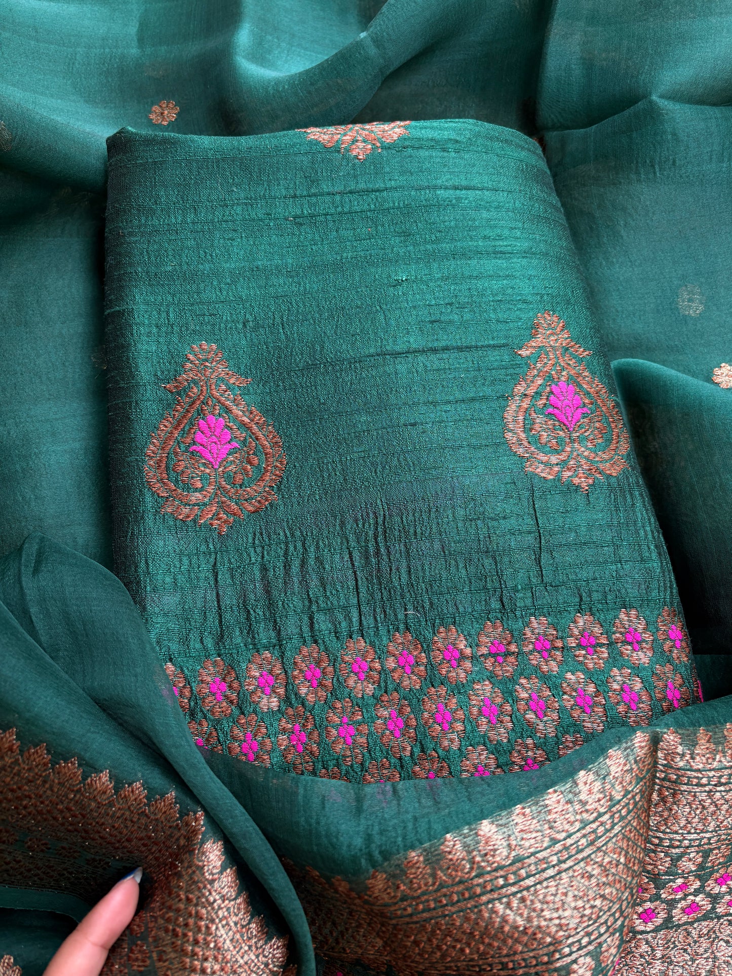 Green raw silk kadhwa suit set