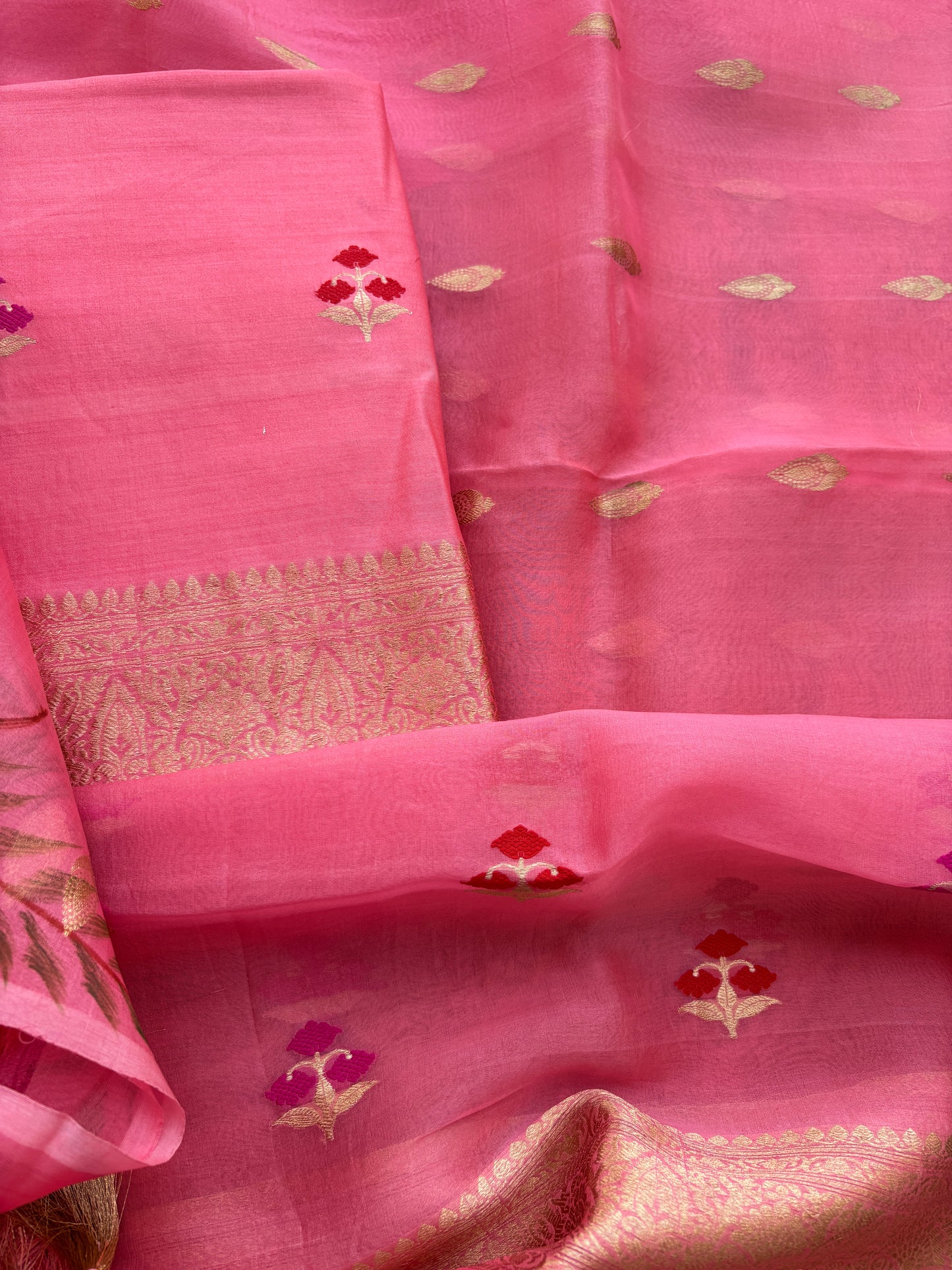 Pink Chiniya silk kora silk suit set