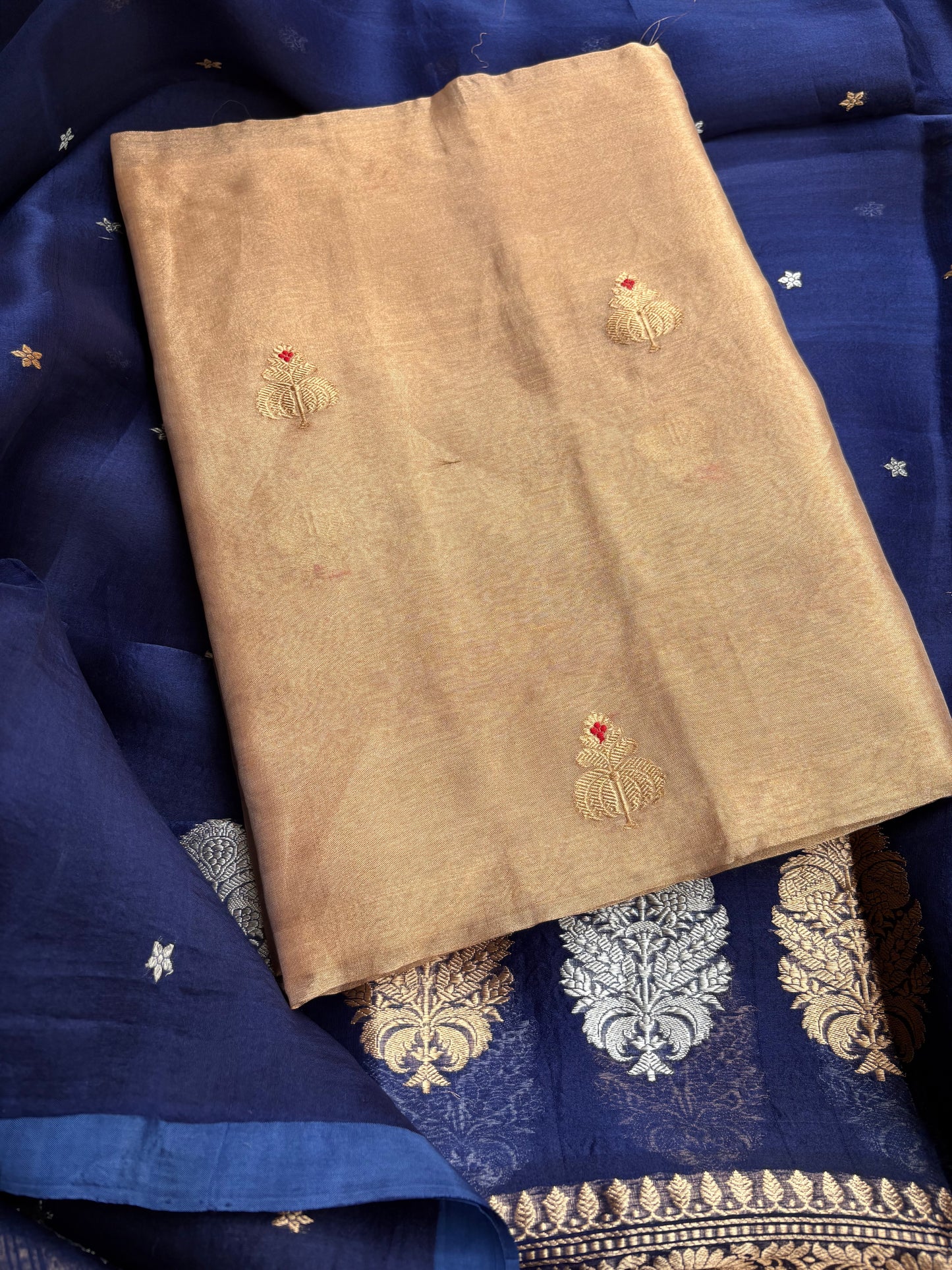 Tissue kadhwa kurta, bottom and kora silk dupatta