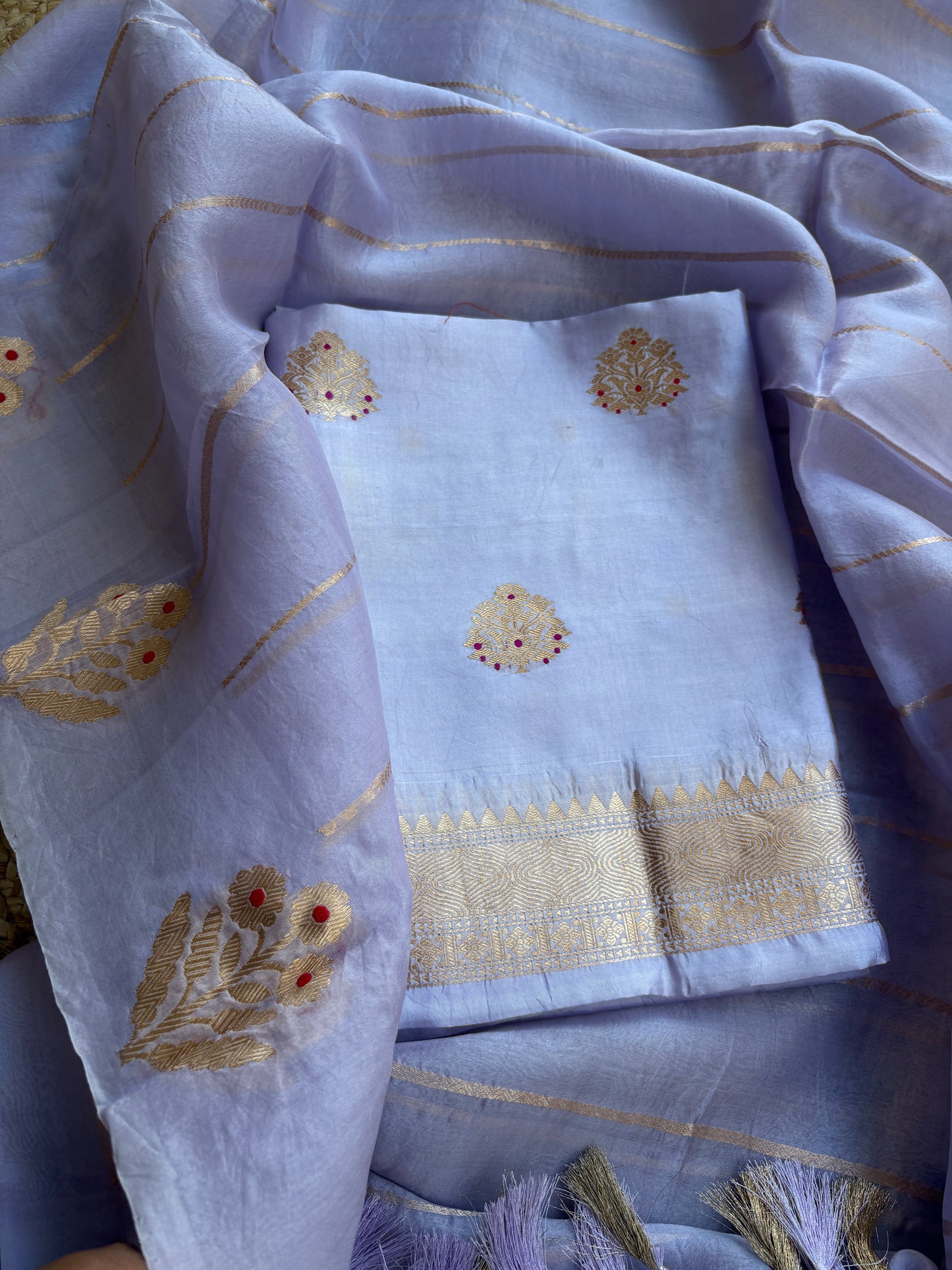 Blue Chiniya kora meenadar suit set
