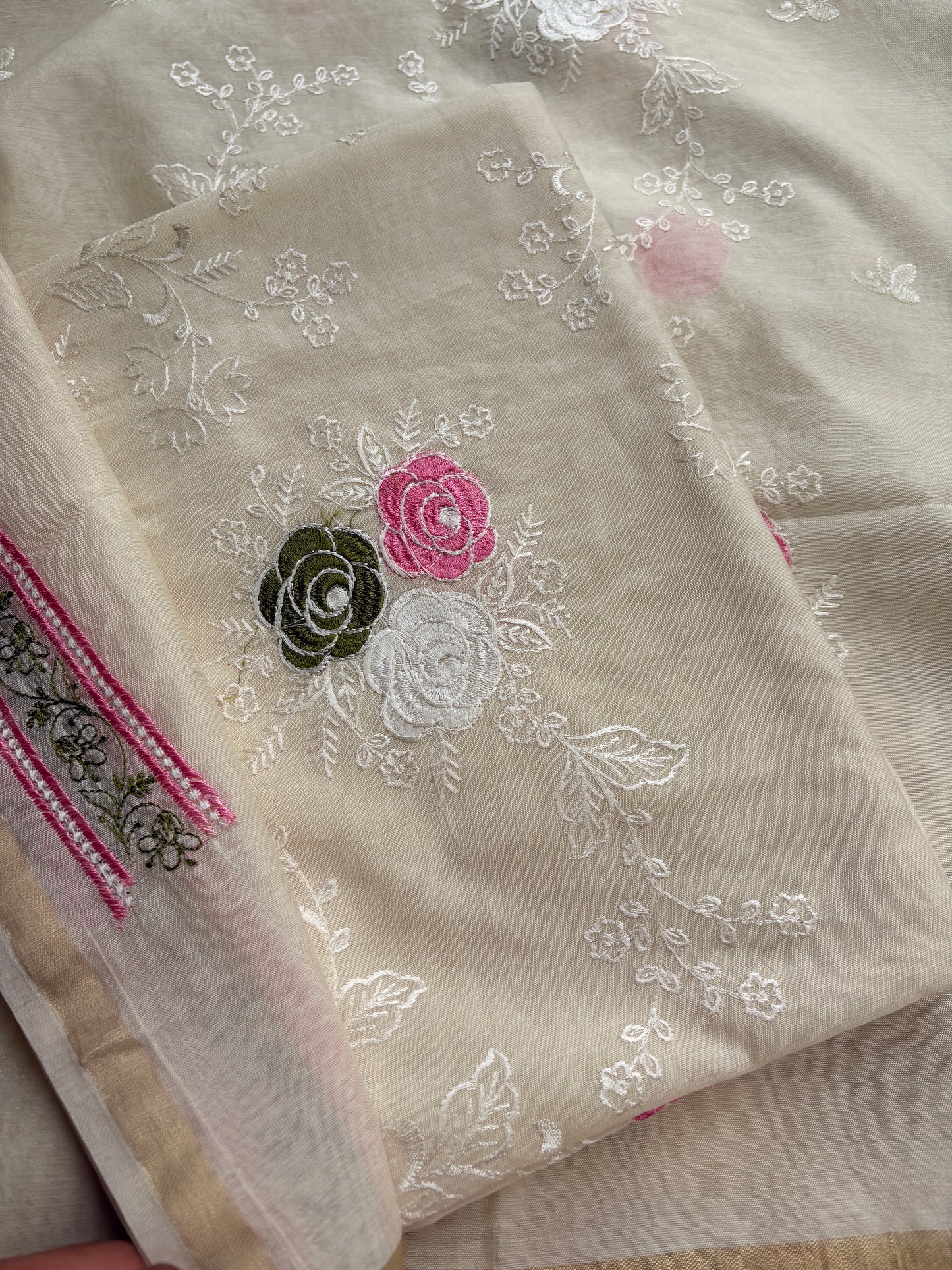 White cotton embroidered suit set