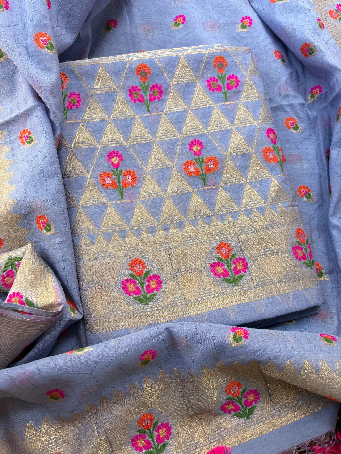 Grey Chanderi meenadar suit set