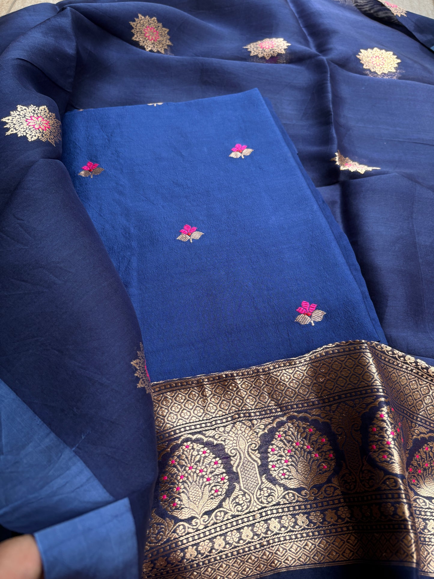 Blue Chiniya kora silk suit set