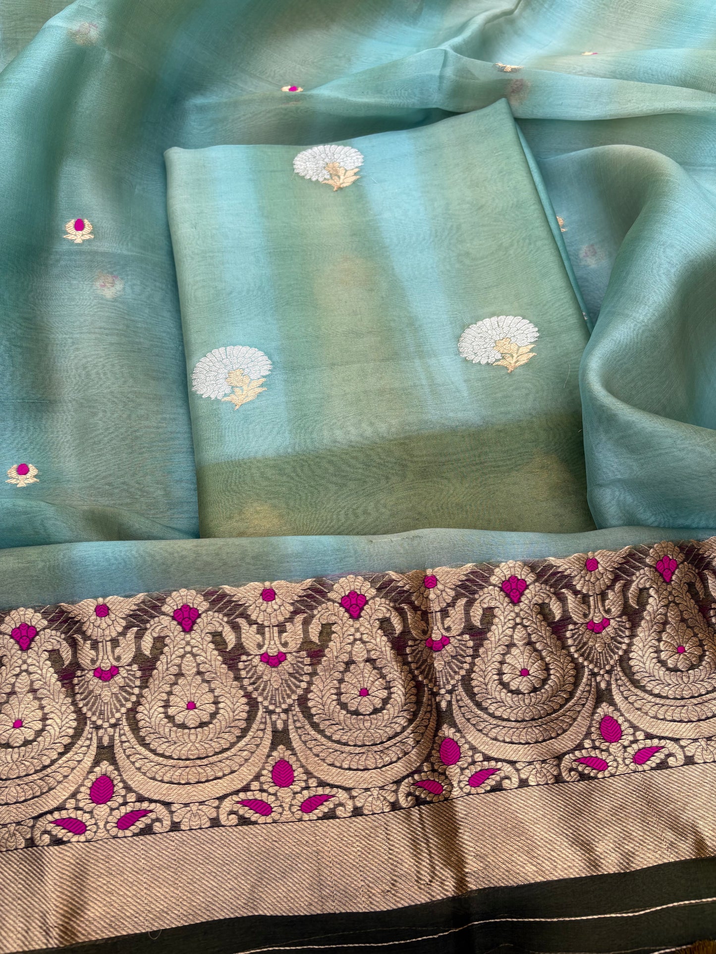 Green kora kadhwa silk 3 piece suit set