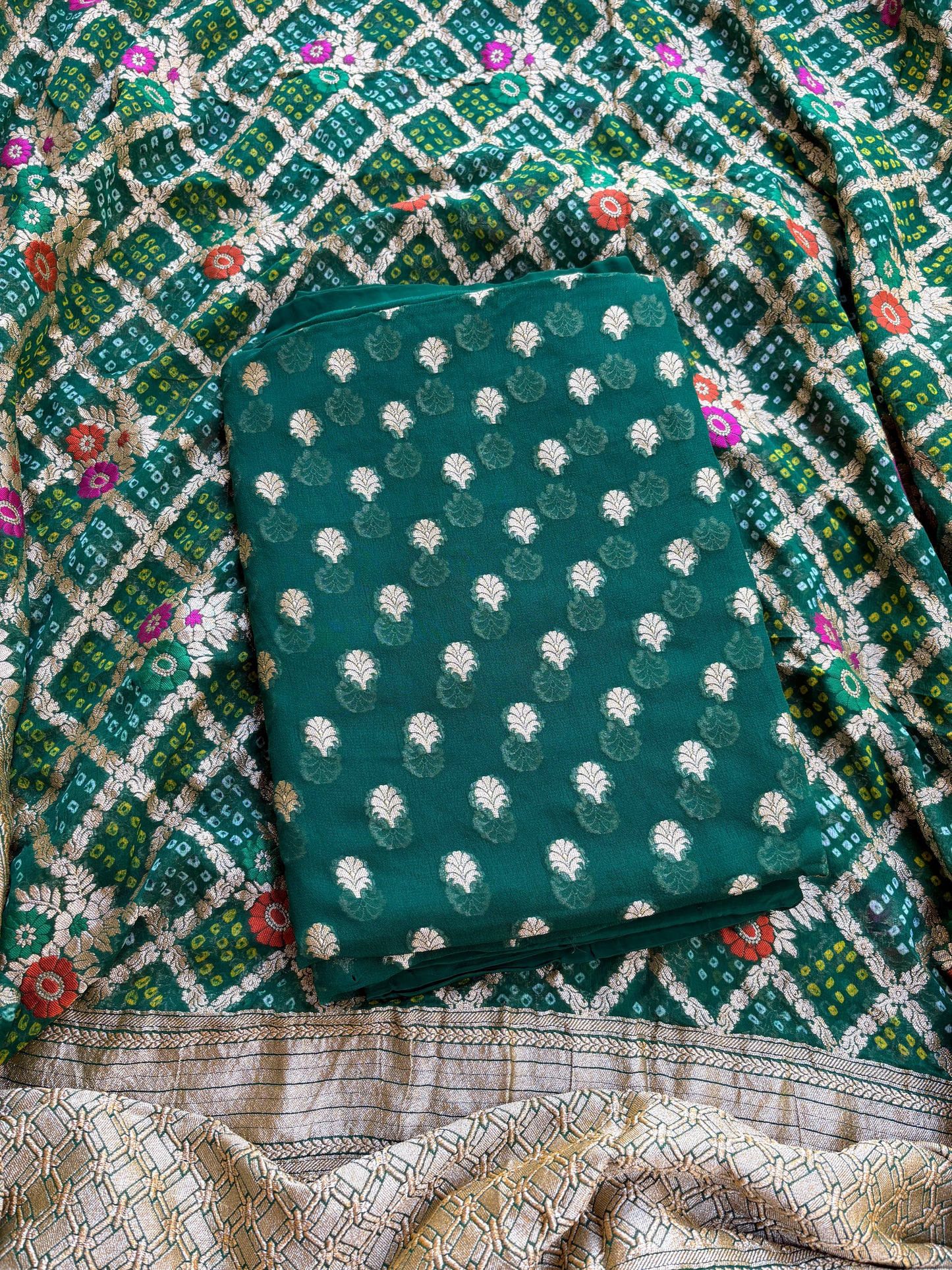 Green Khaddi georgette meenakari suit set