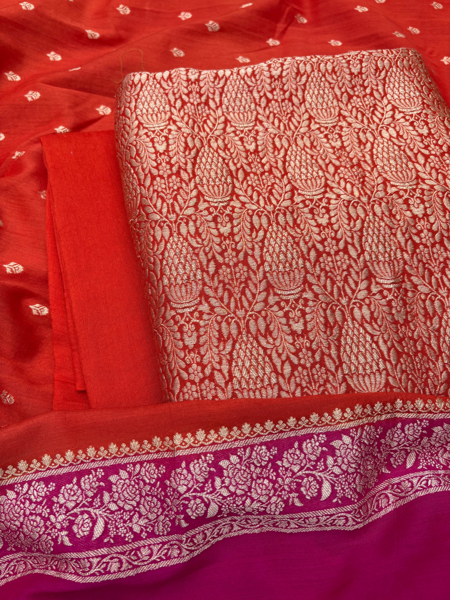 Orange pink moonga silk 3 piece suit set