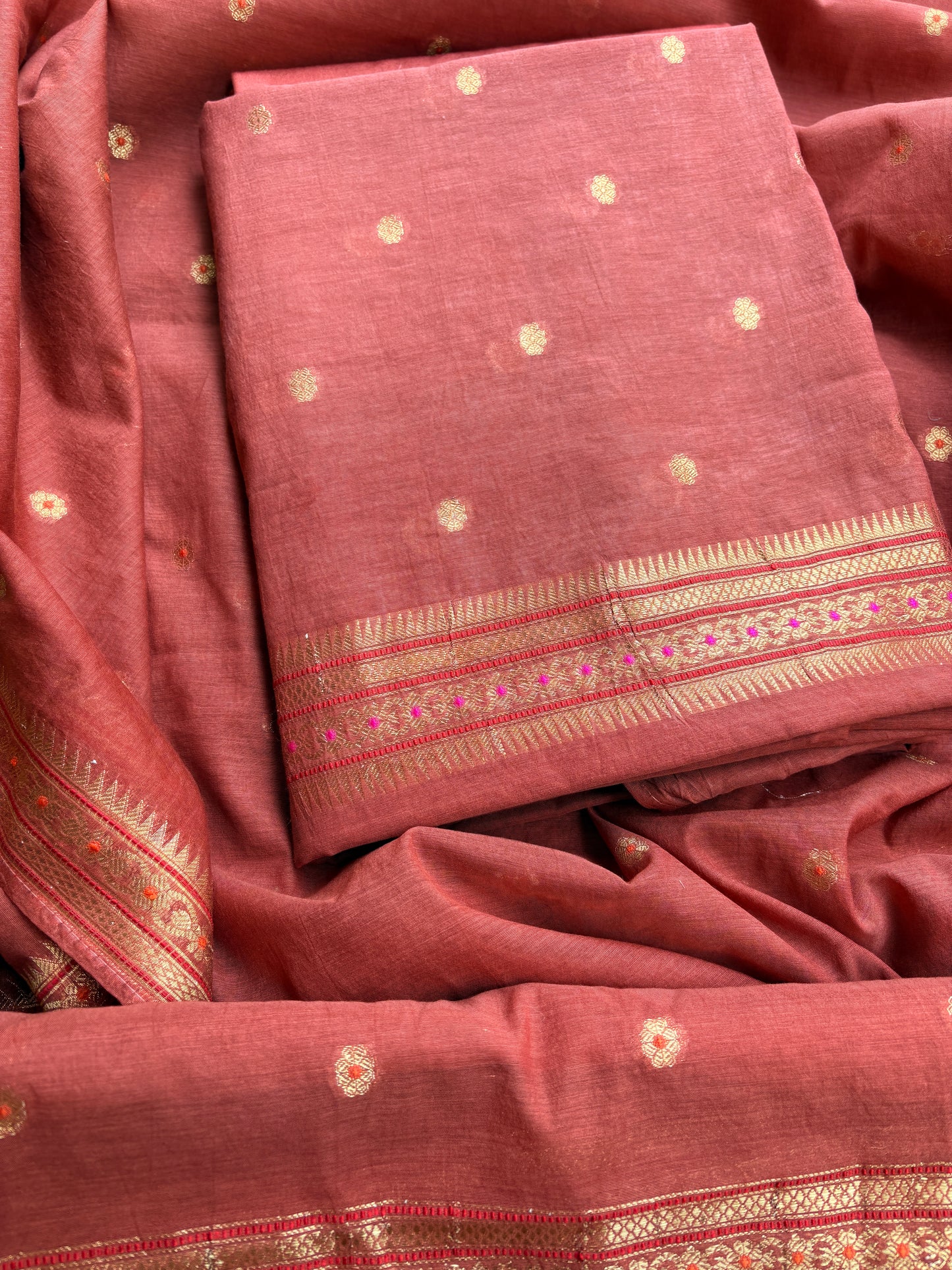 Rust cotton Jamdani suit set