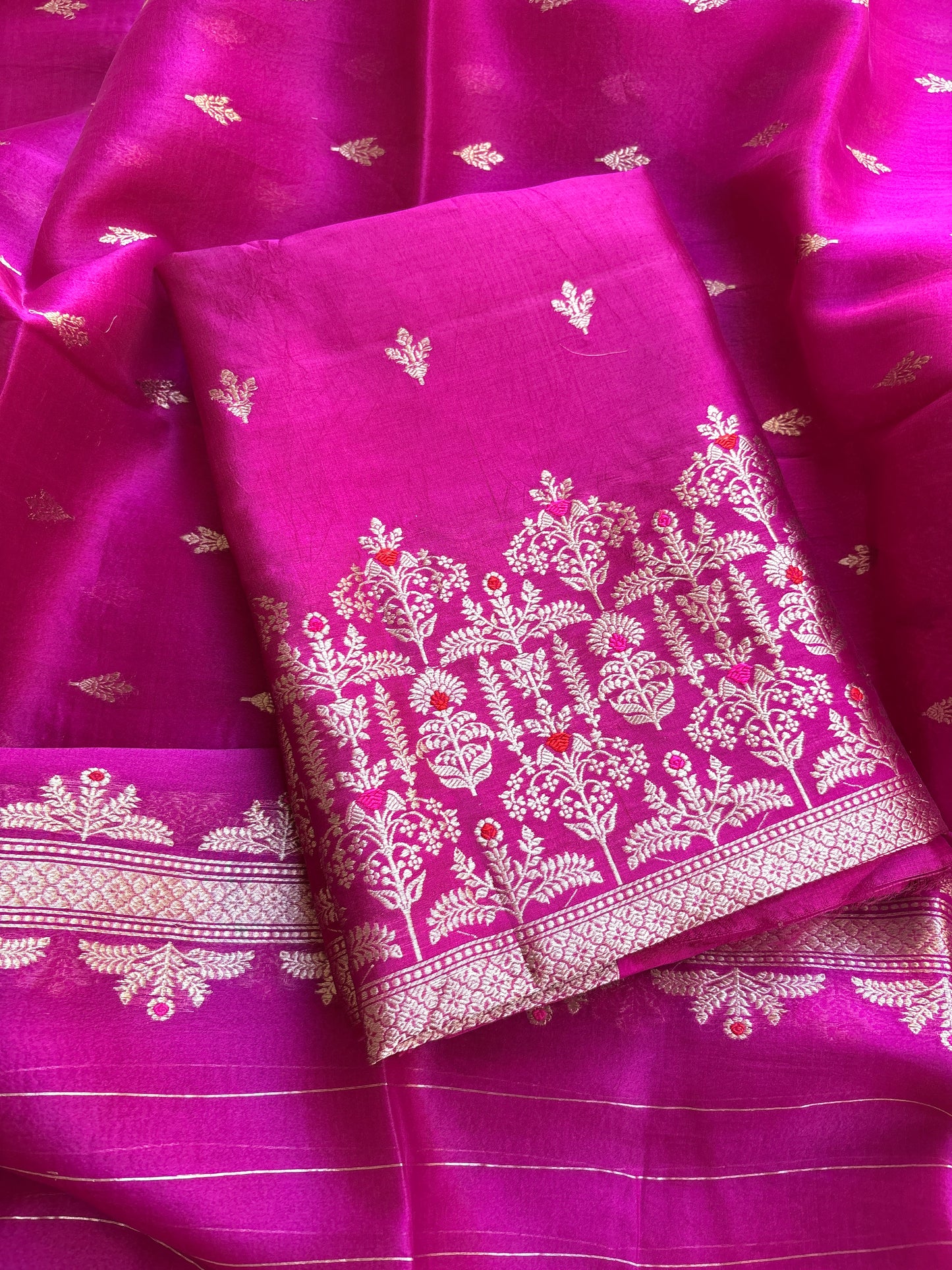 Pink raw mango silk kadhwa suit set
