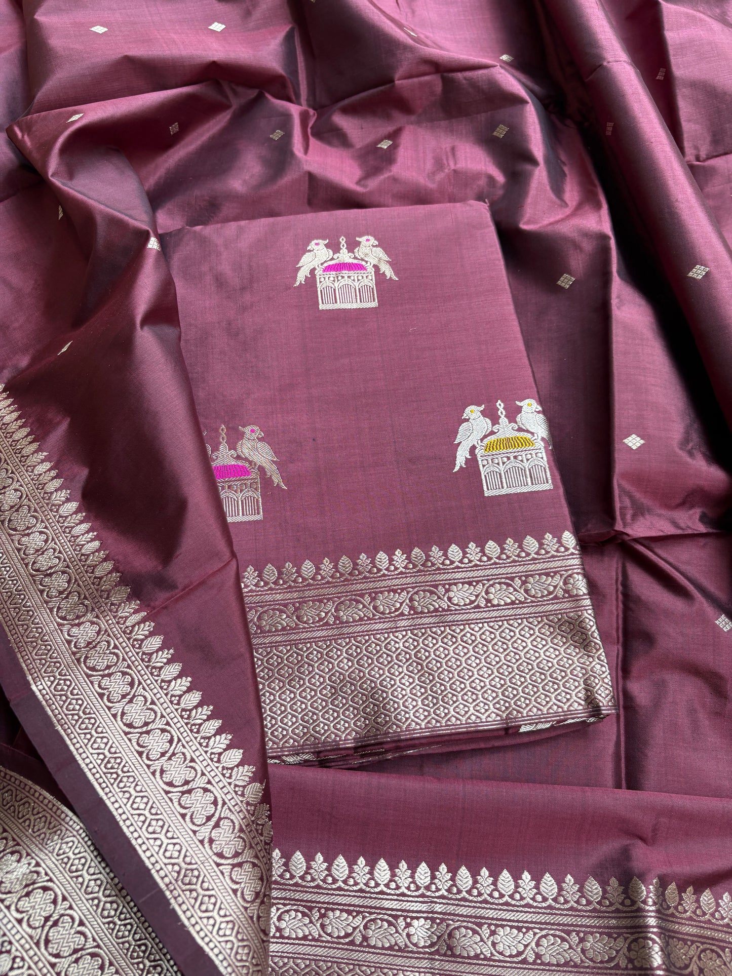 Wine katan by katan silk kadhwa suit set