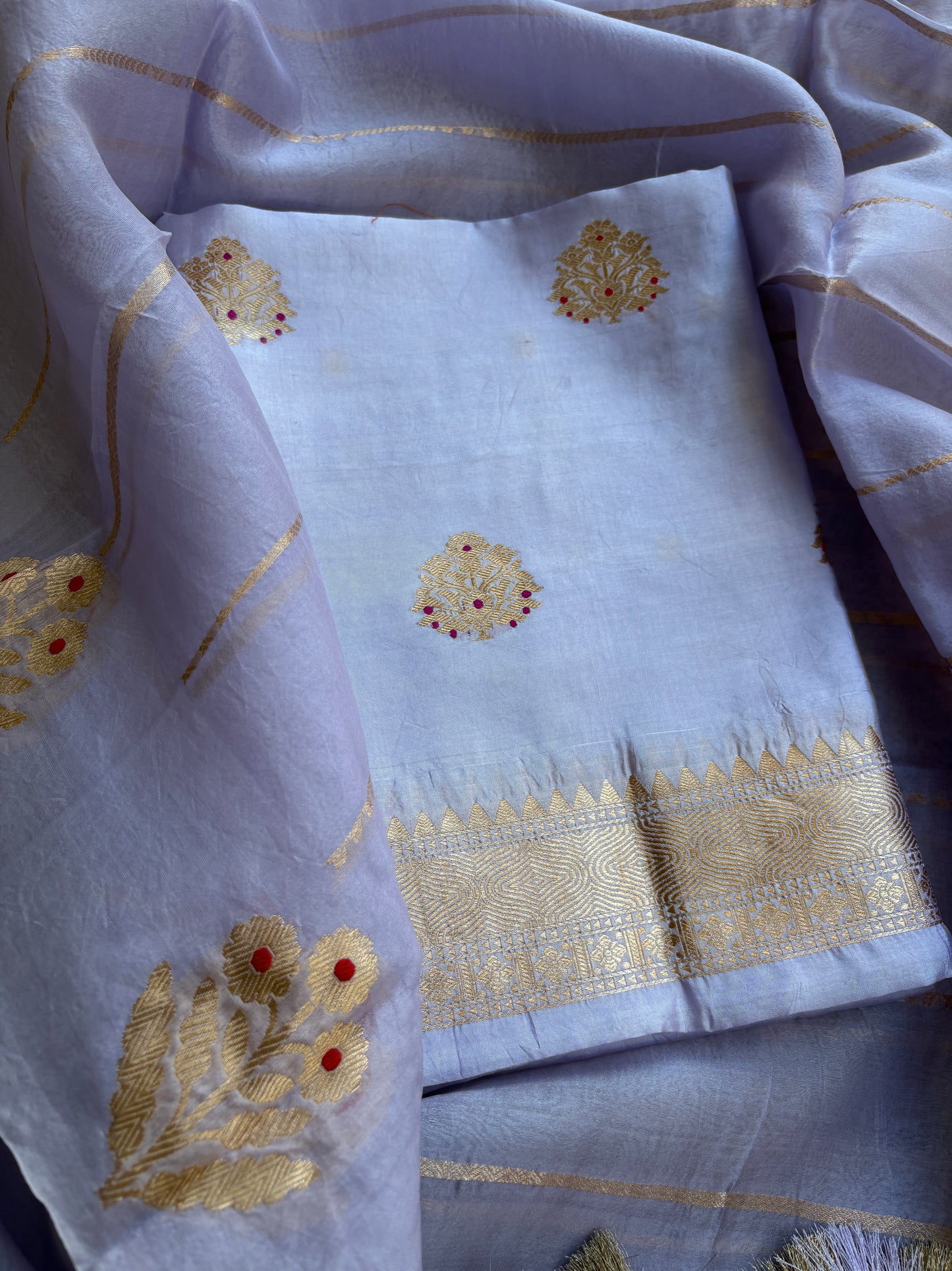 Blue Chiniya kora meenadar suit set