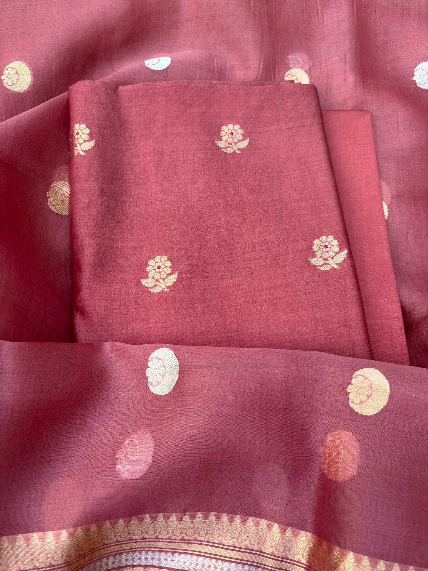 Rust kadhwa Chiniya silk , kora silk Dupatta, plain bottom