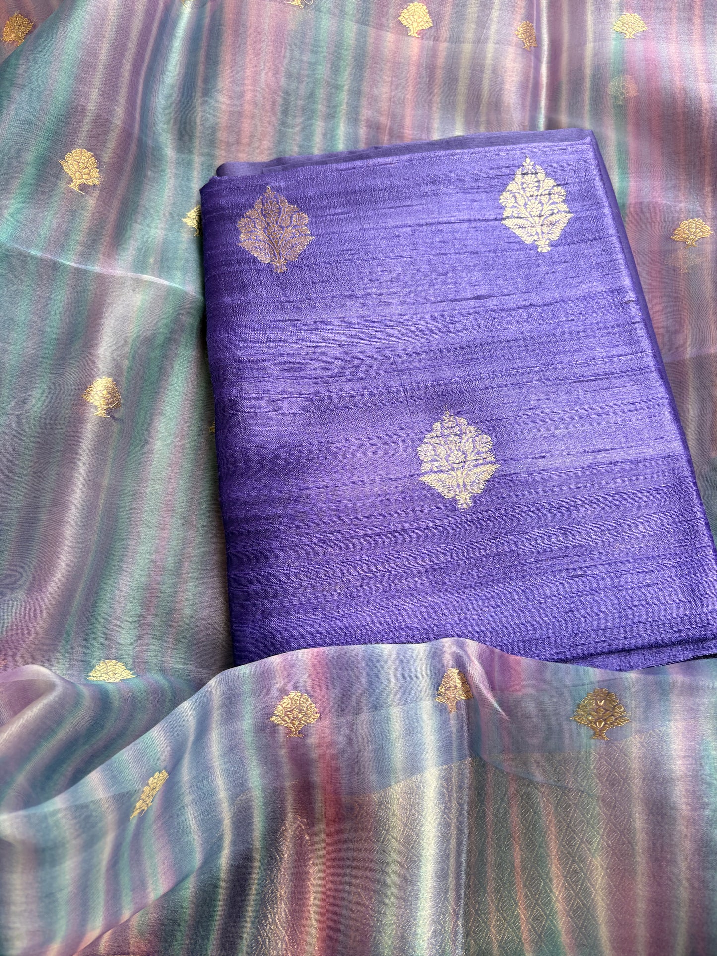 Pure raw silk kurta, bottom and kora digital dyed dupatta