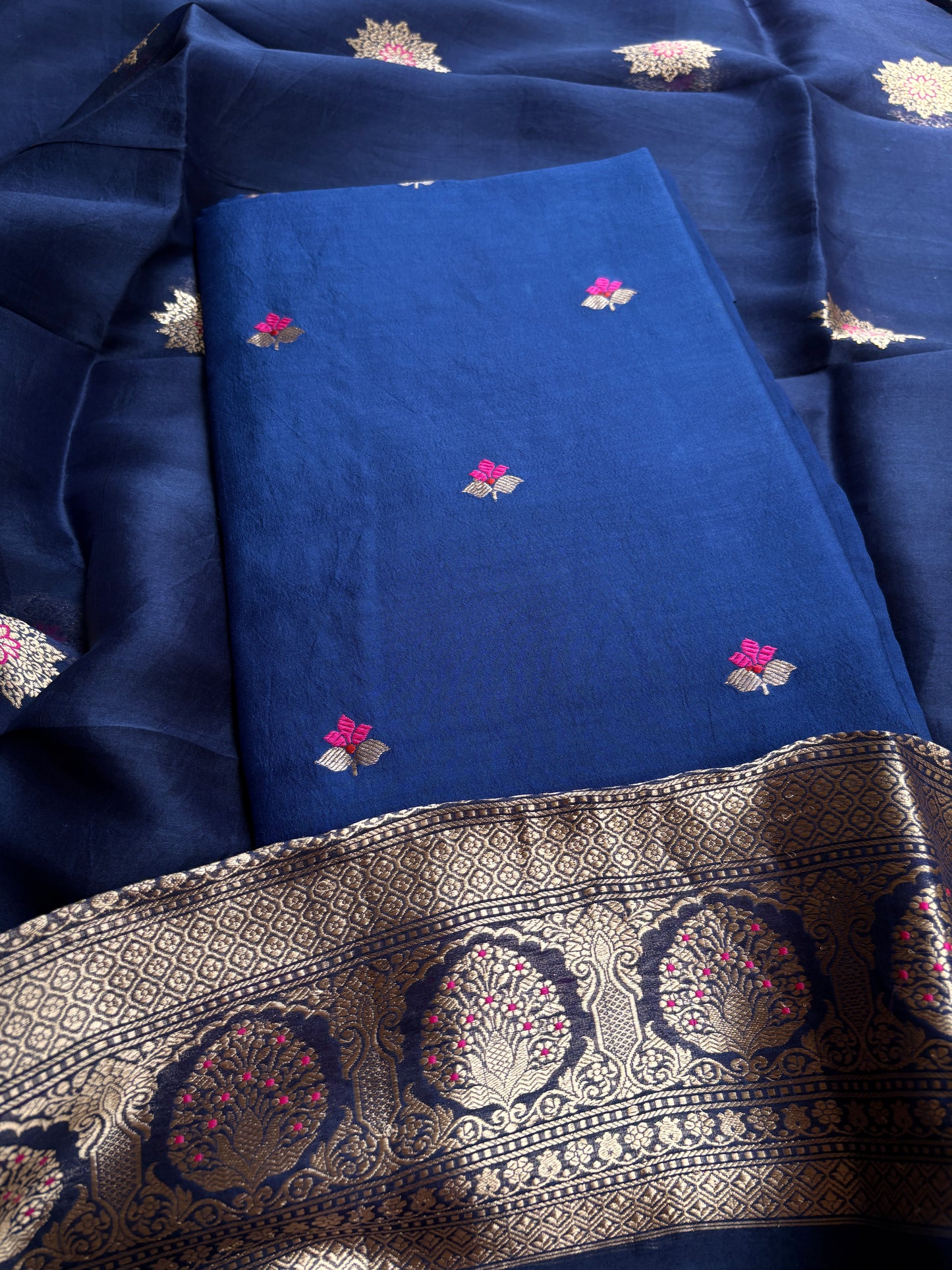 Blue Chiniya kora silk suit set