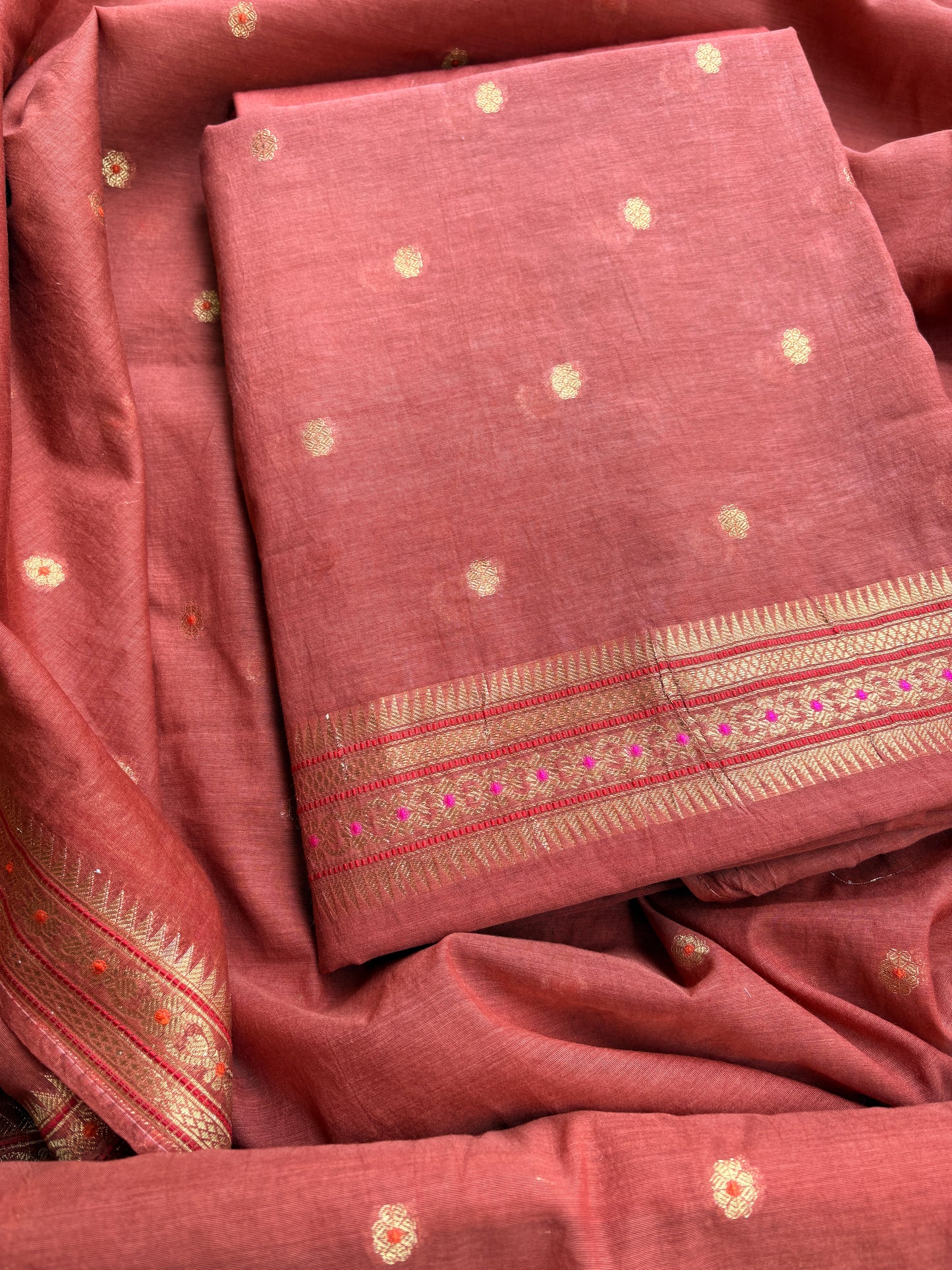 Rust cotton Jamdani suit set