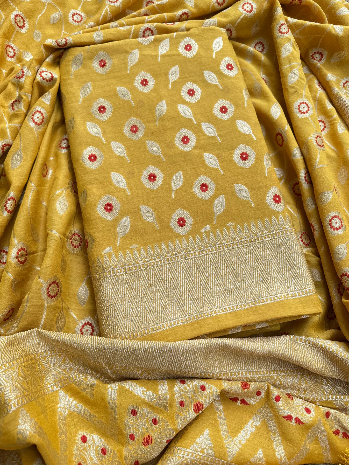 Yellow meenadar moonga silk 3 piece suit set