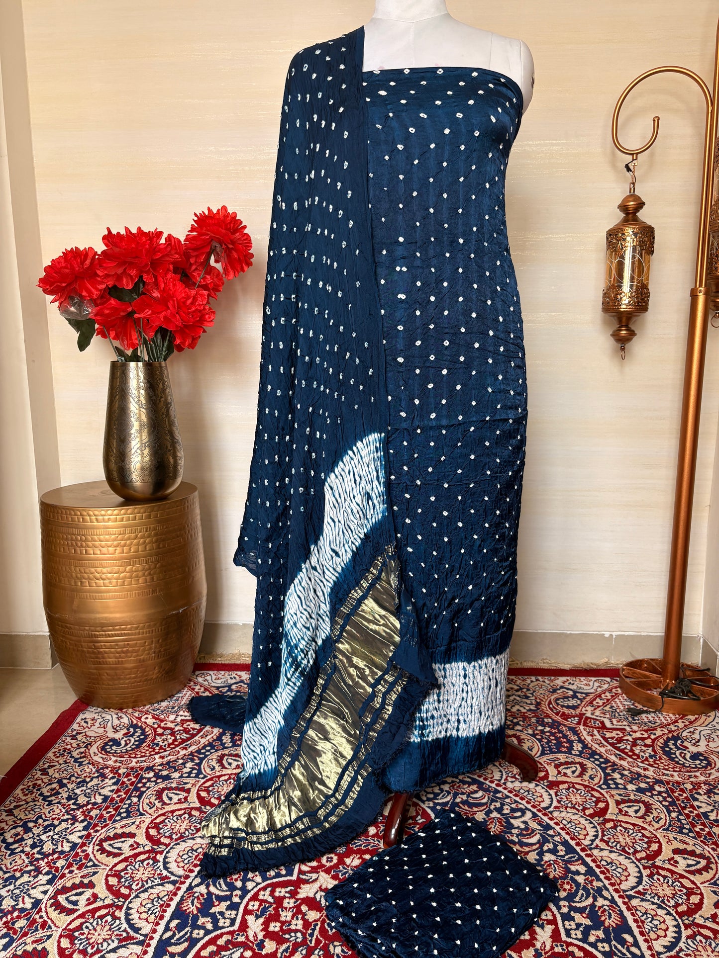 Blue bandhani suit set ( 3 piece )