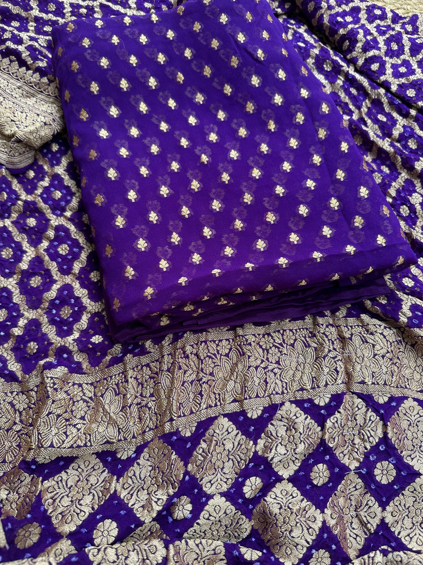 Purple blue khaddi georgette 3 piece suit set