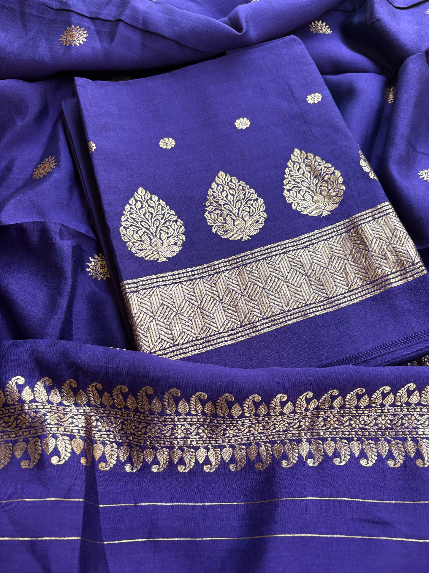 Purple Chiniya silk 3 piece suit set