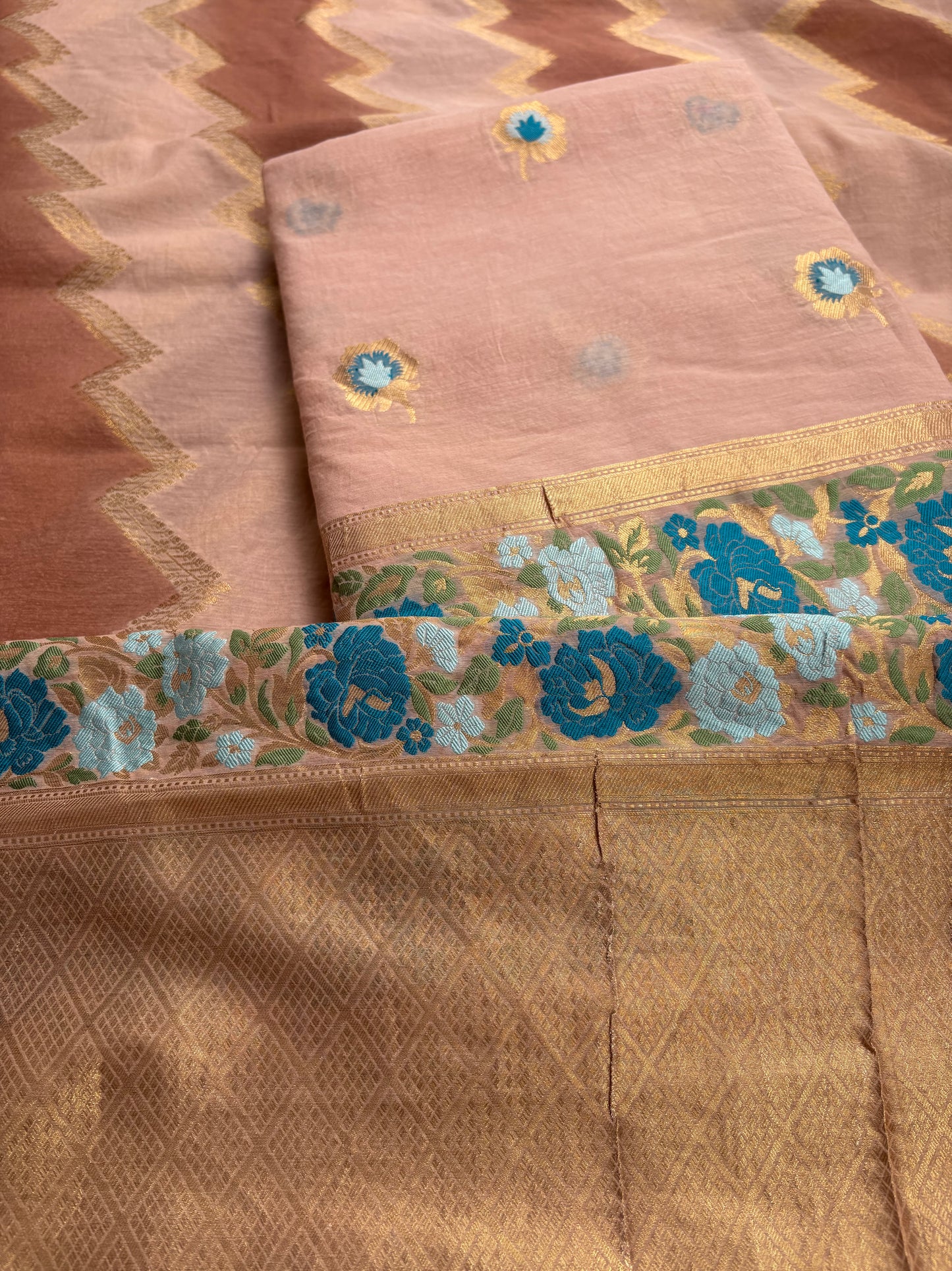 Peach Chanderi cotton 3 piece suit set
