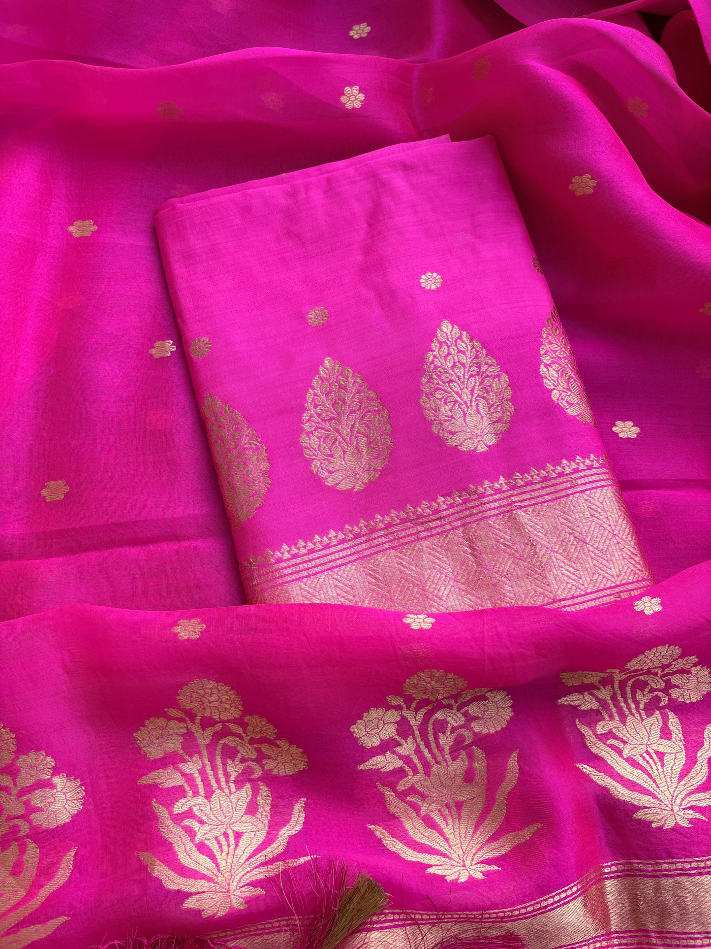 Pink Chiniya silk 3 piece suit set