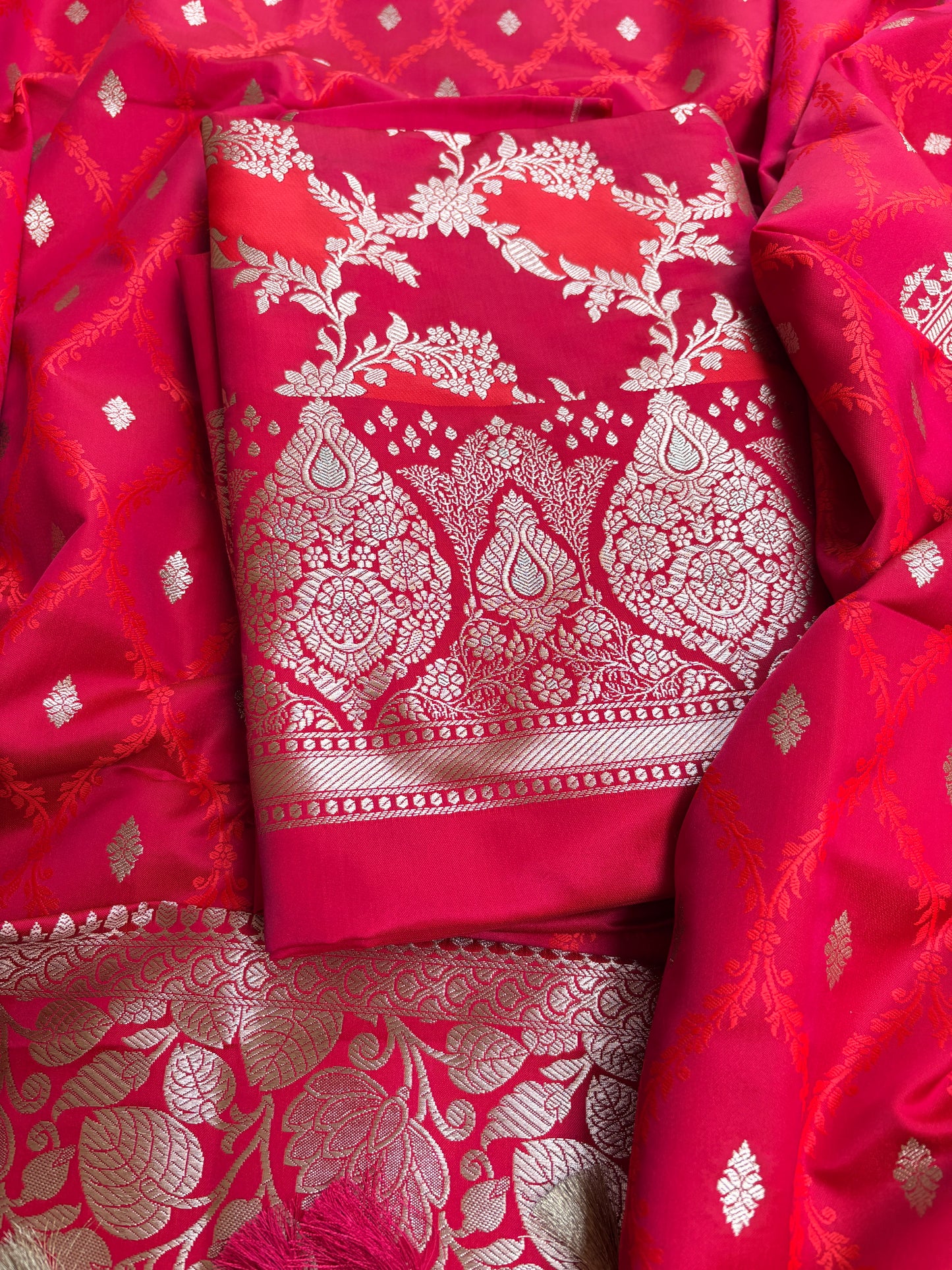 Pink orange mashru silk suit set