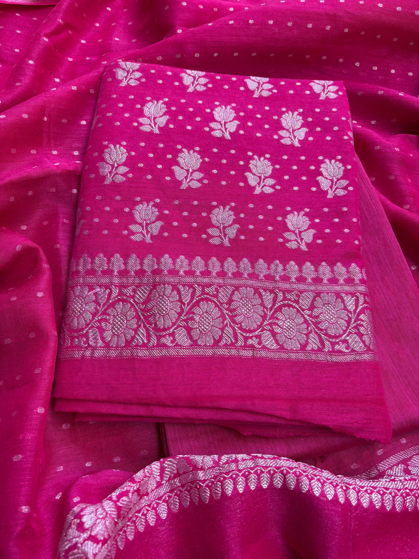 Rani pink moonga chiffon 3 piece suit set