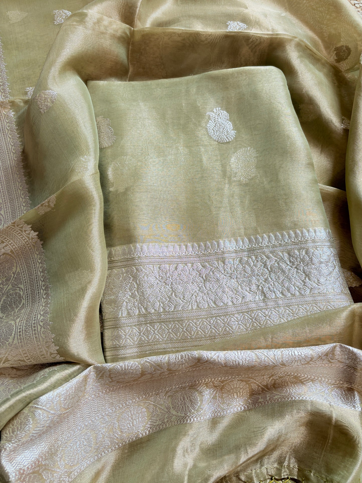 Green tissue kadhwa suit set
