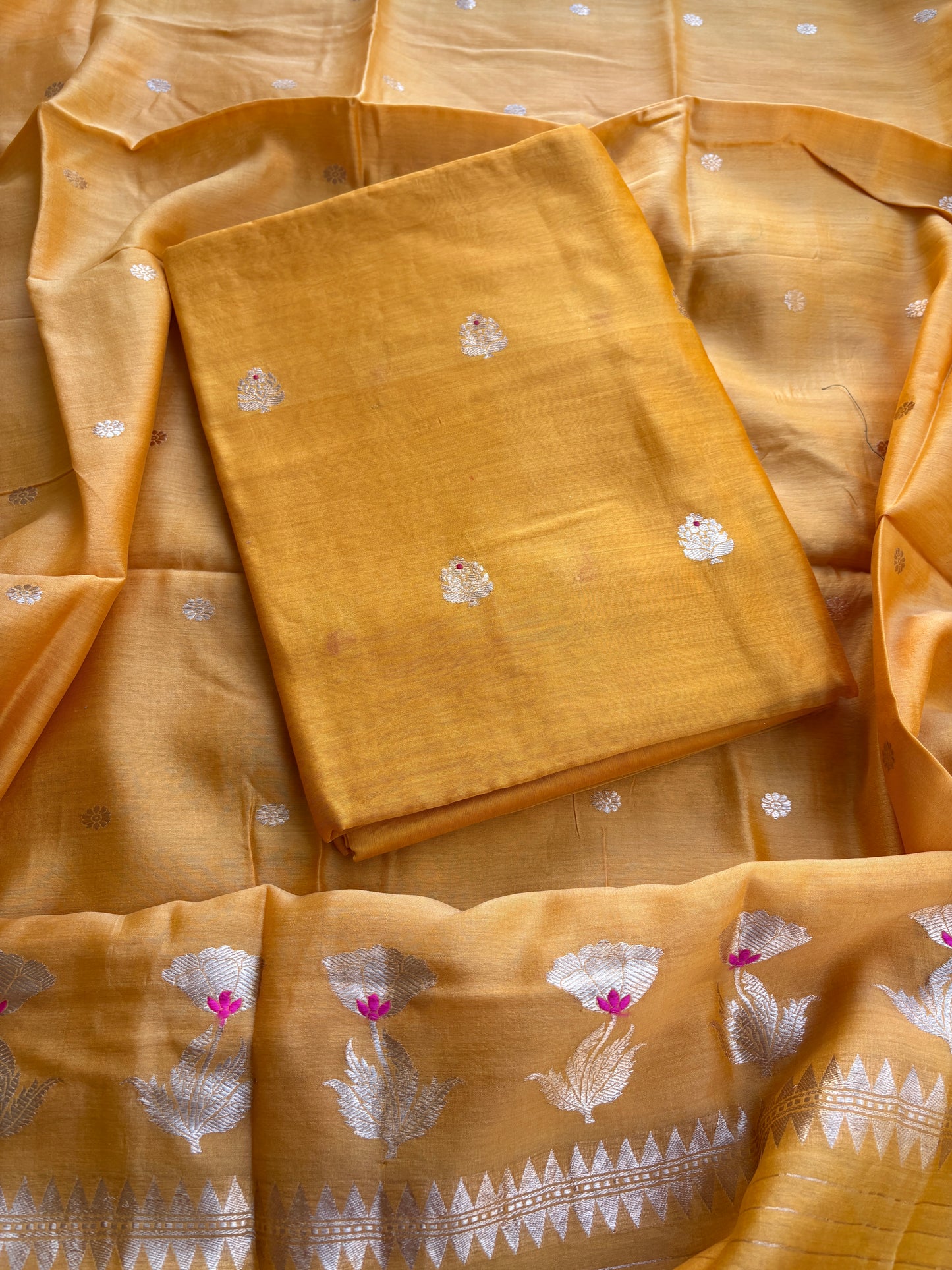 Yellow handloom kadhwa suit set