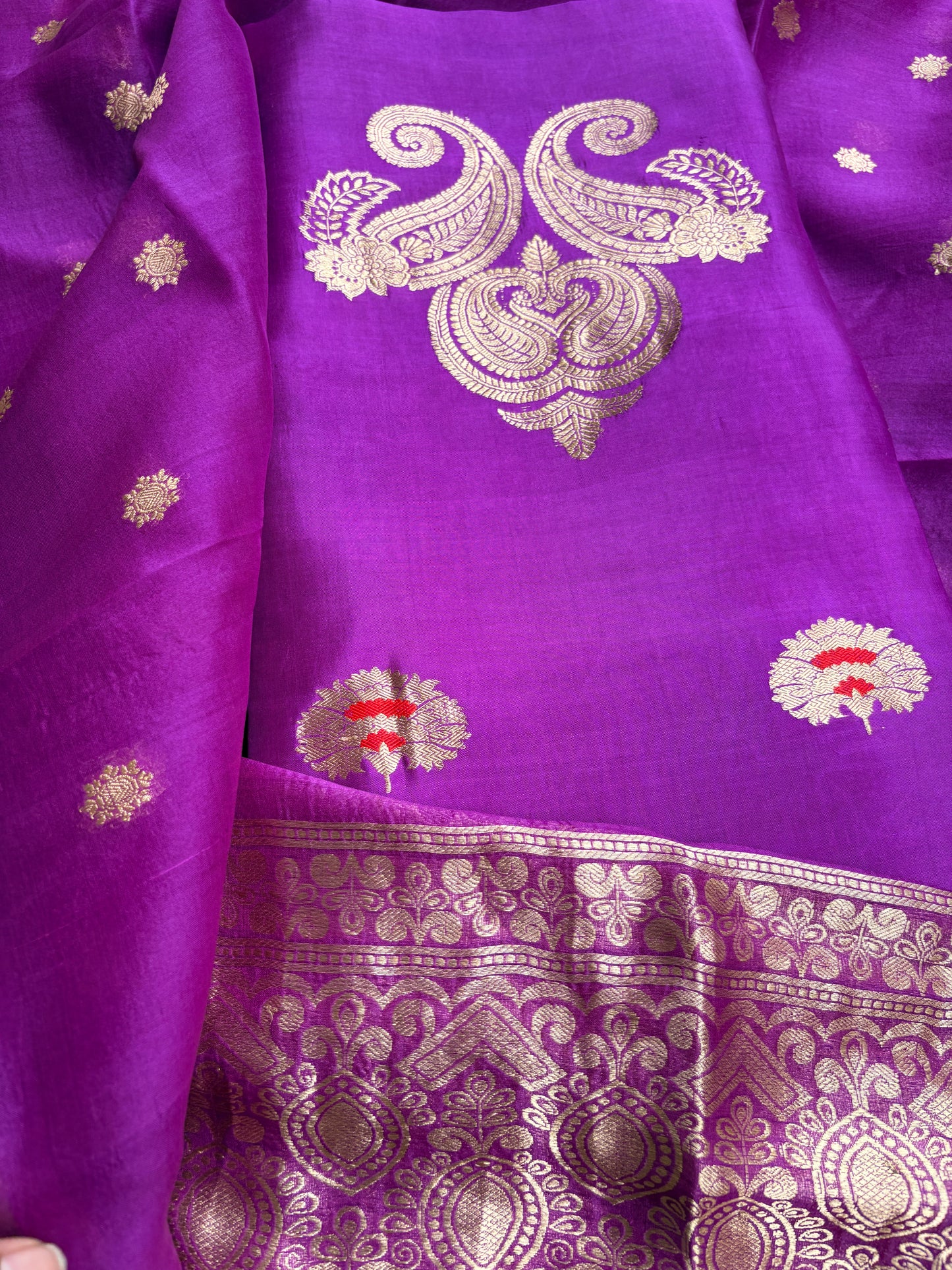 Magenta mango silk kadhwa suit set