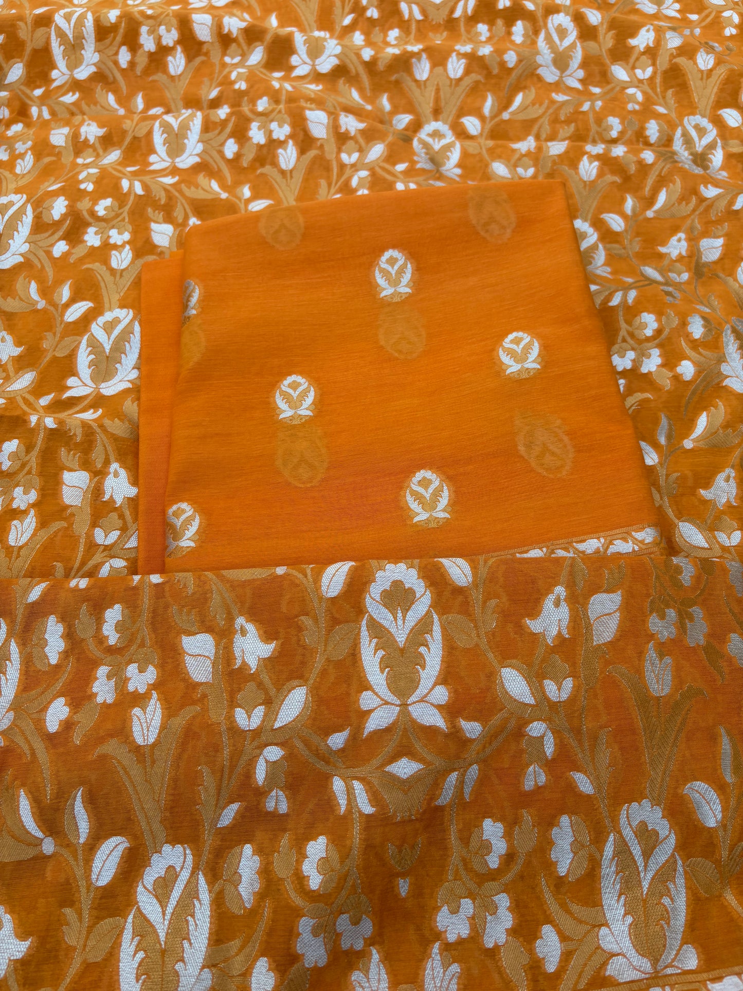 Orange Chanderi cotton tilfi weaving 3 piece suit set