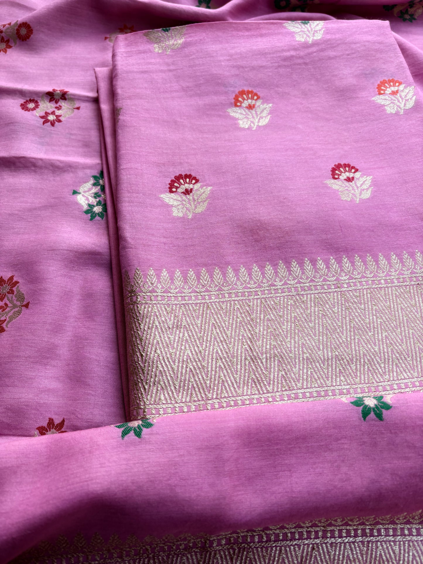 Pink meenadar moonga silk 3 piece suit set
