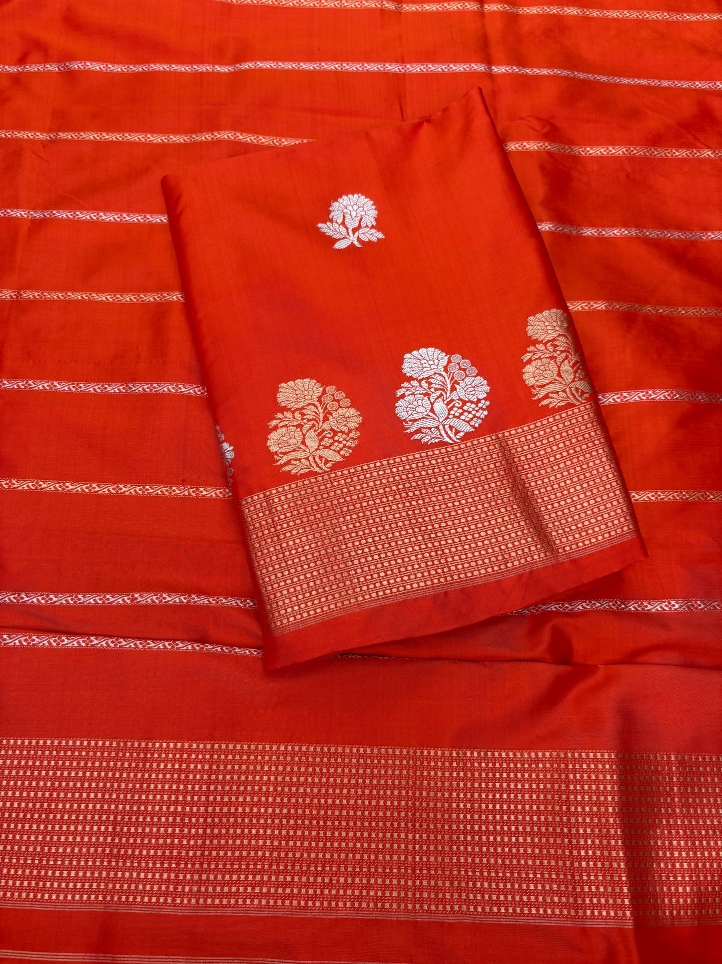 Orange Katan by katan silk kadhwa suit set