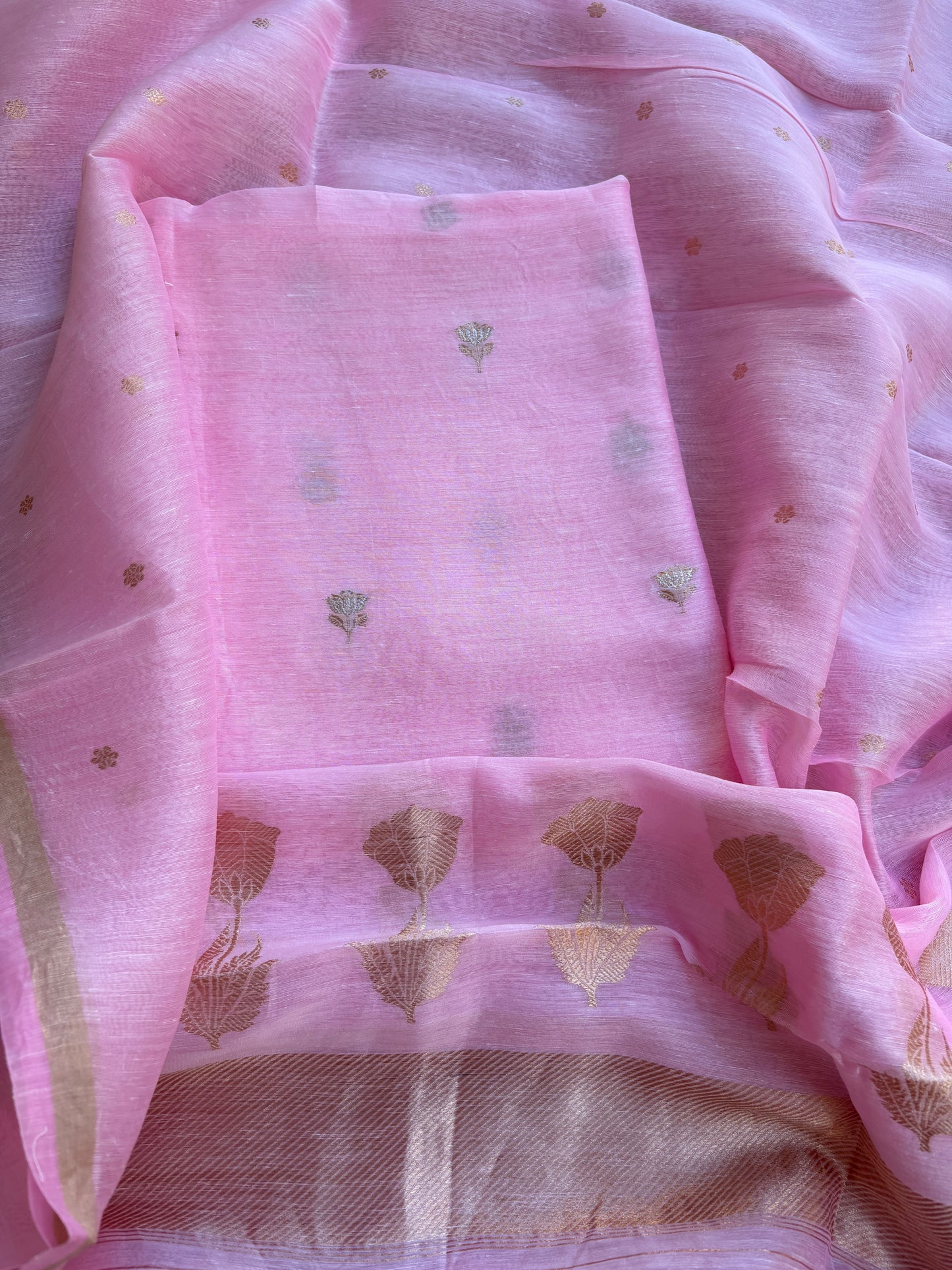 Pink linen silk kadhwa suit set