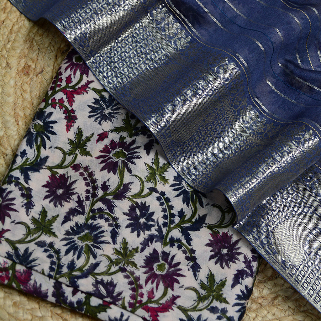 Printed Chanderi silk shirt with pintuck dupatta